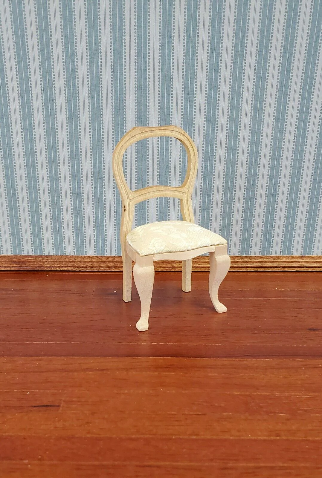 Dollhouse Miniature Chair Dining or Side Padded Seat Unpainted Wood 1:12 Scale