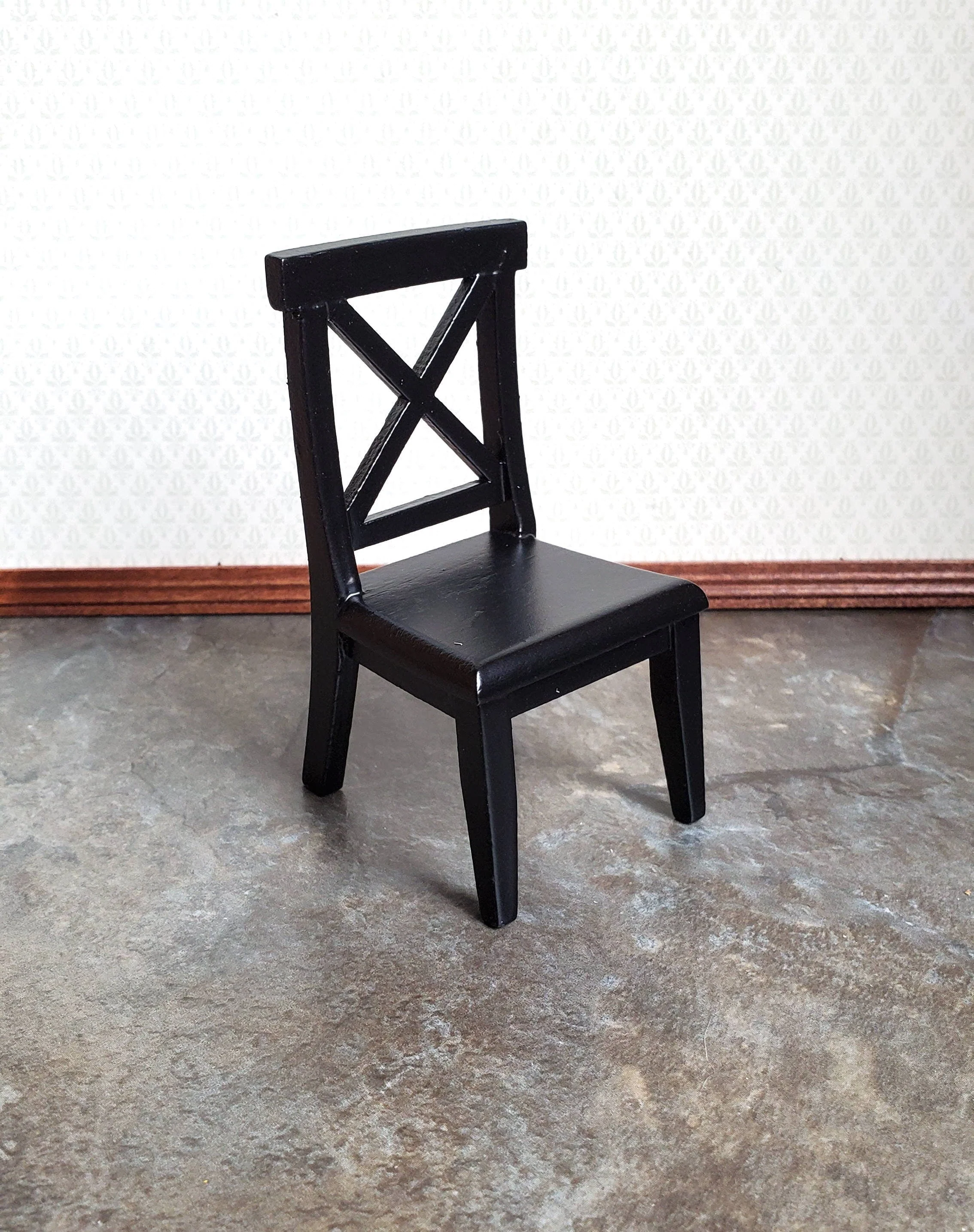 Dollhouse Miniature Chair Kitchen Dining Cross Buck Black Finish Wood 1:12 Scale Furniture