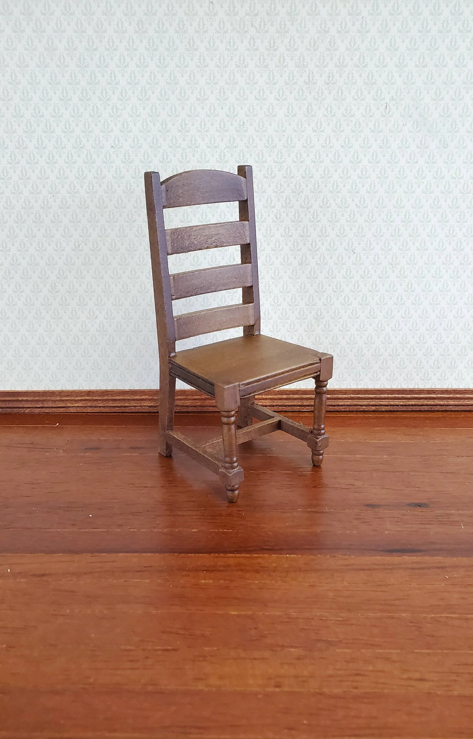 Dollhouse Miniature Chair Ladderback for Kitchen or Dining Room 1:12 Furniture Walnut Finish