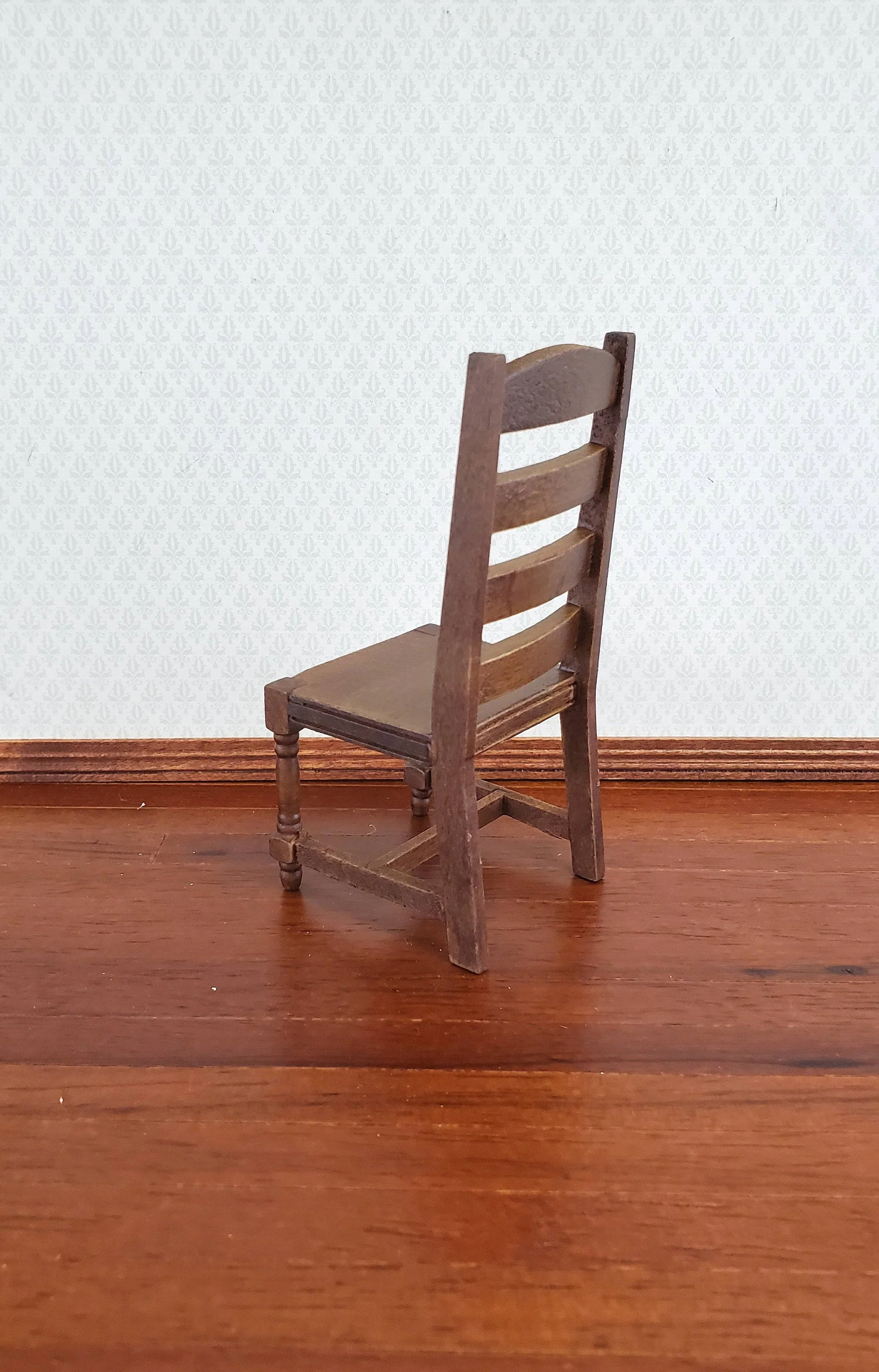 Dollhouse Miniature Chair Ladderback for Kitchen or Dining Room 1:12 Furniture Walnut Finish - Image 3