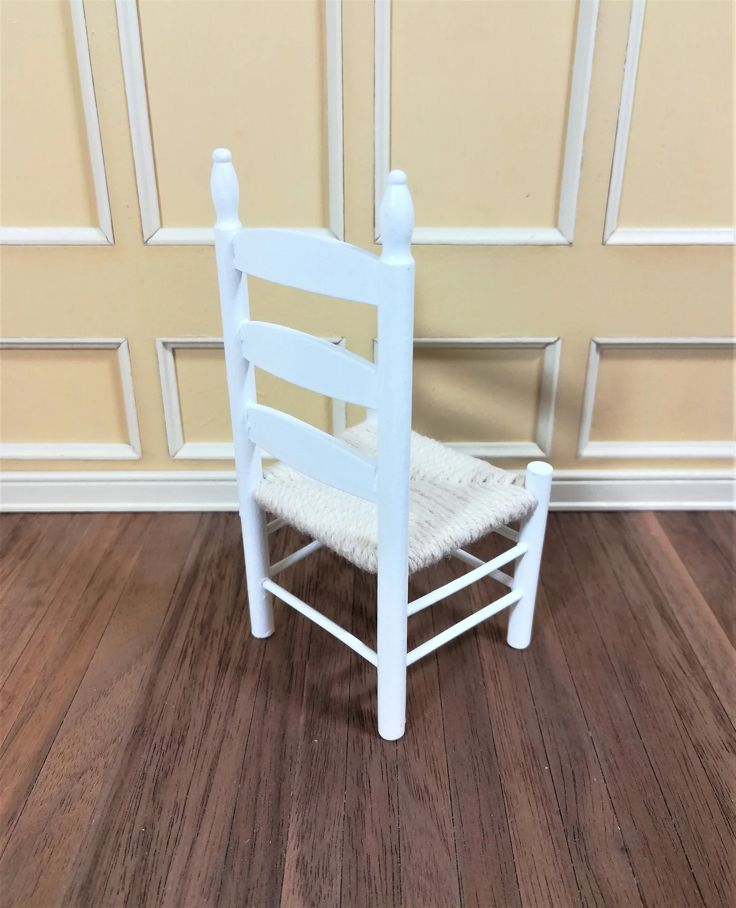Dollhouse Miniature Chair Ladderback White with Rush Seat 1:12 Scale Furniture - Image 2