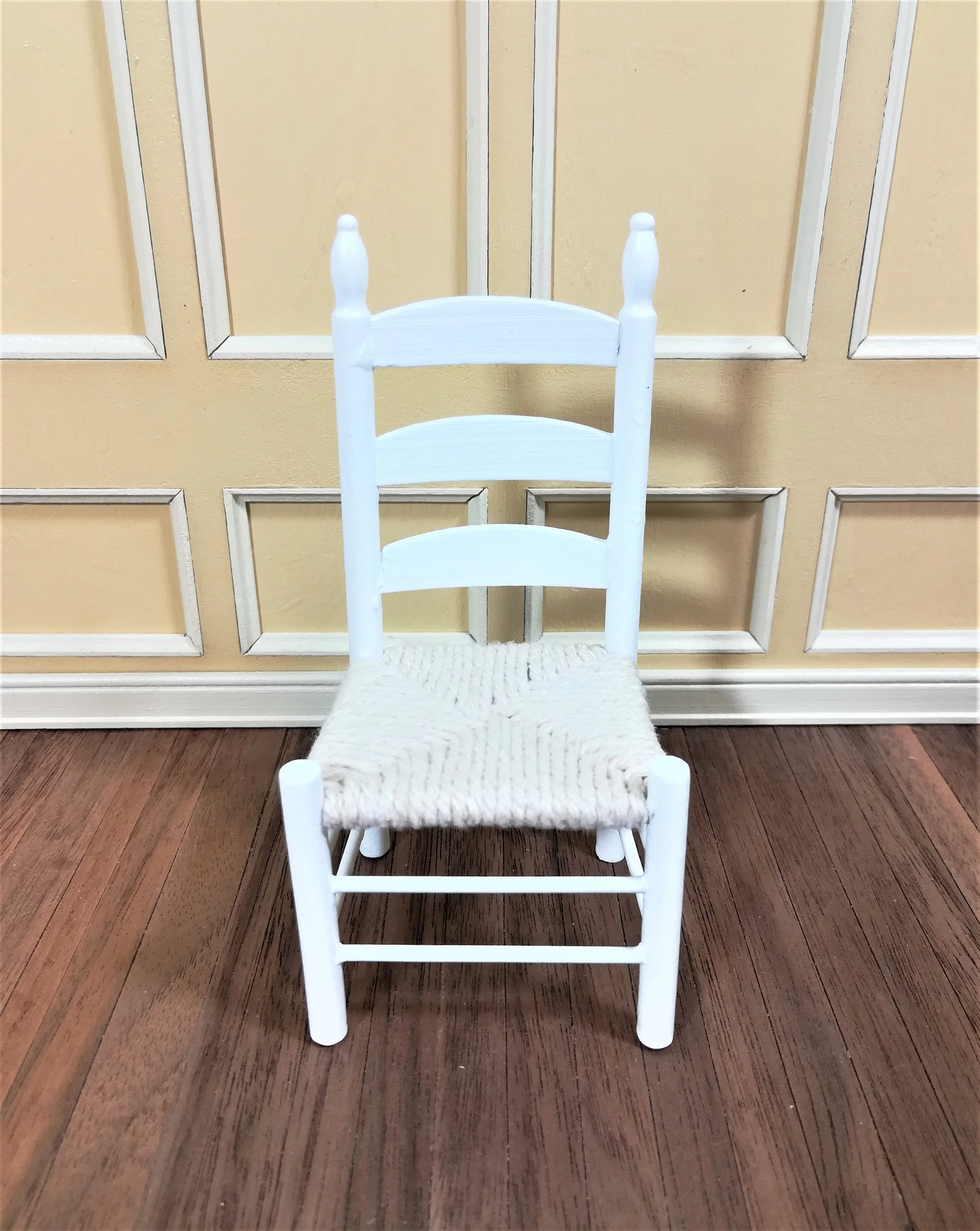 Dollhouse Miniature Chair Ladderback White with Rush Seat 1:12 Scale Furniture - Image 3