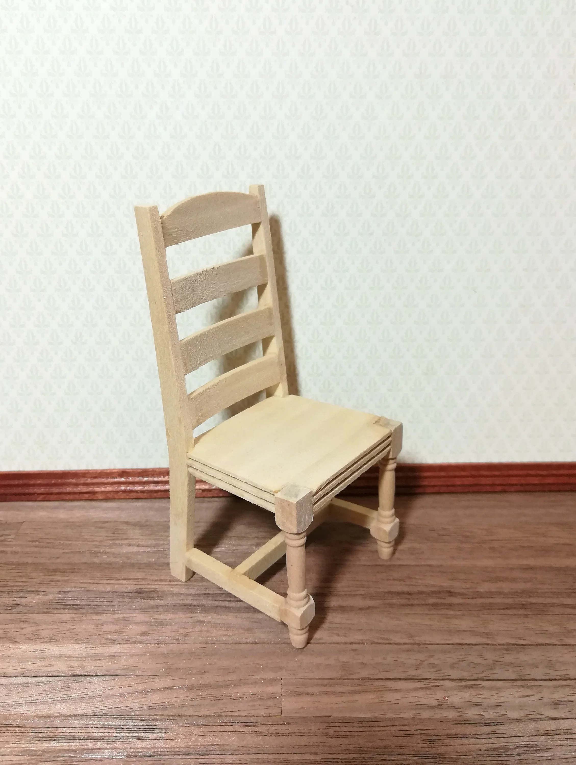 Dollhouse Miniature Chair Unpainted Ladderback for Kitchen or Dining Room 1:12 - Image 2