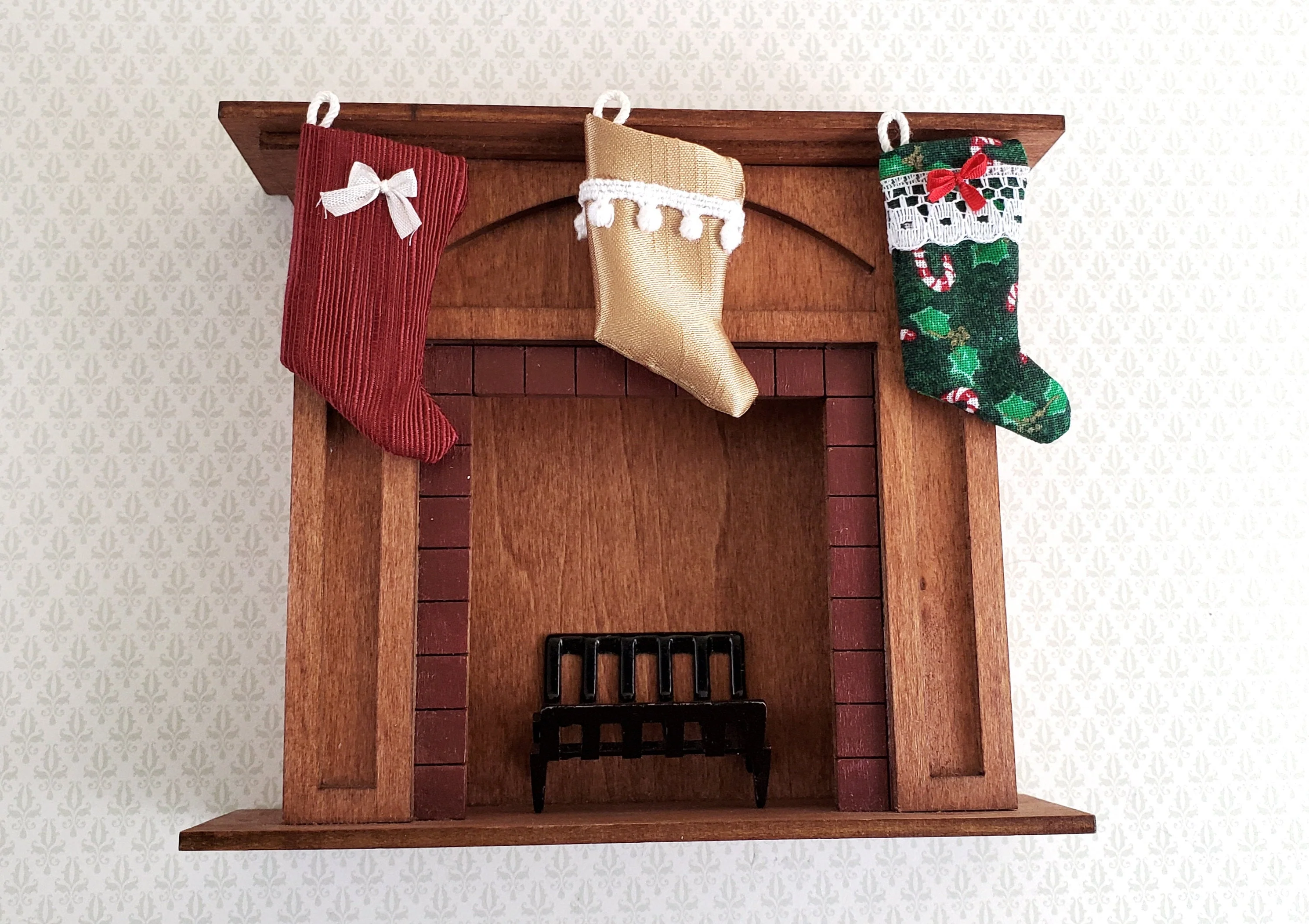Dollhouse Miniature Christmas Stocking Gold with White Pompoms Handmade 1:12 Scale - Image 3