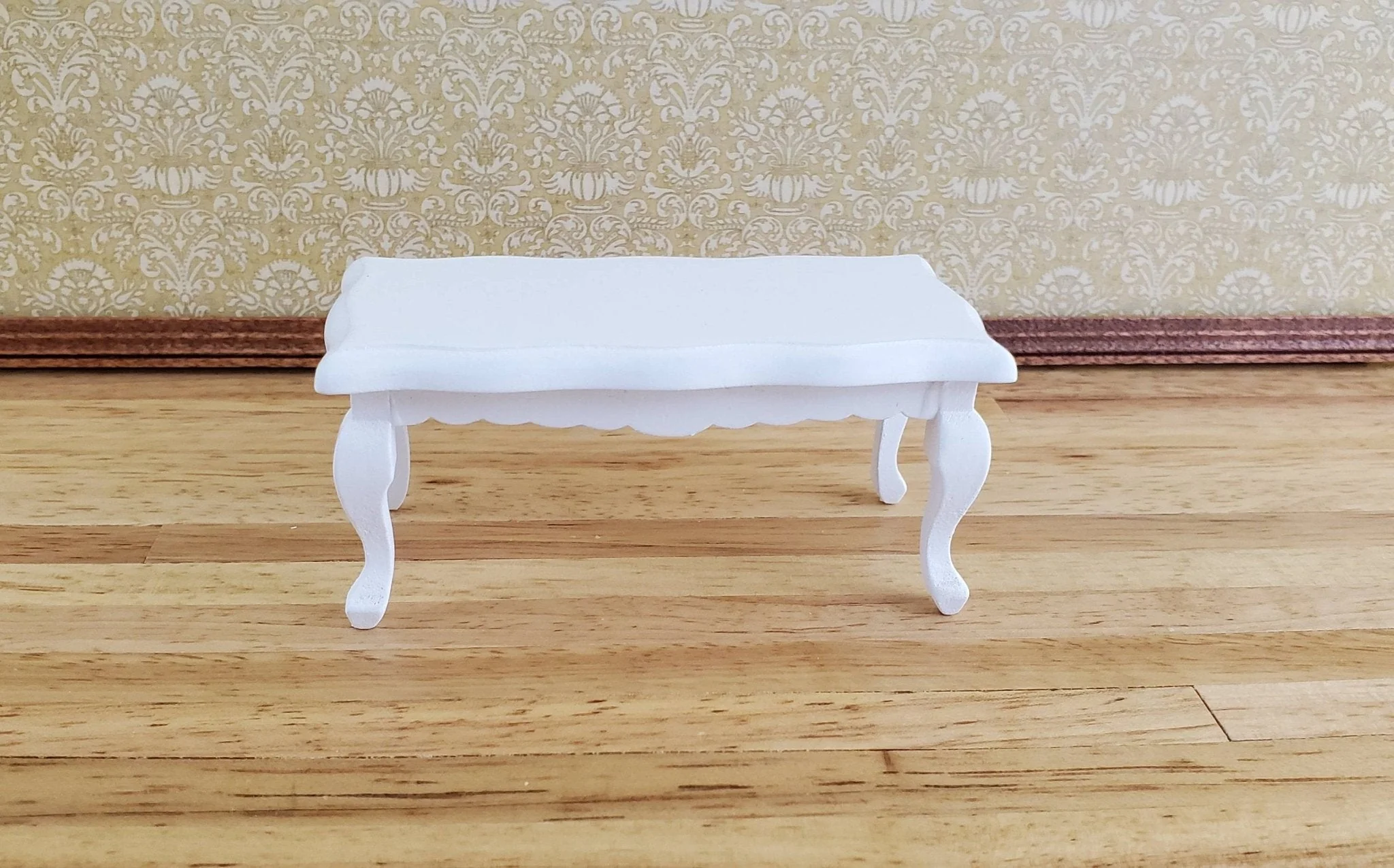 Dollhouse Miniature Coffee Table Curvy Rectangle White Finish 1:12 Scale Furniture - Image 2