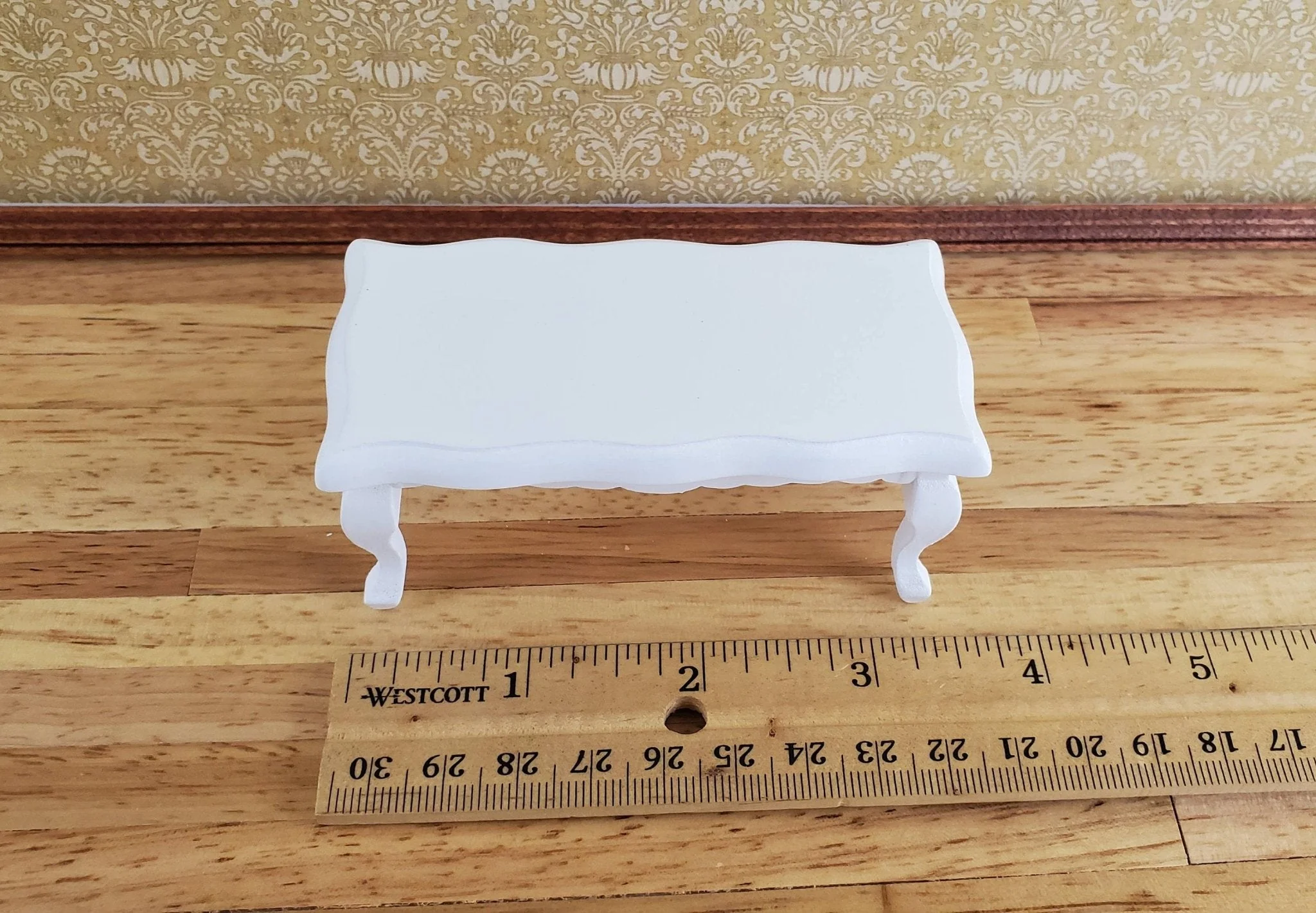 Dollhouse Miniature Coffee Table Curvy Rectangle White Finish 1:12 Scale Furniture - Image 4