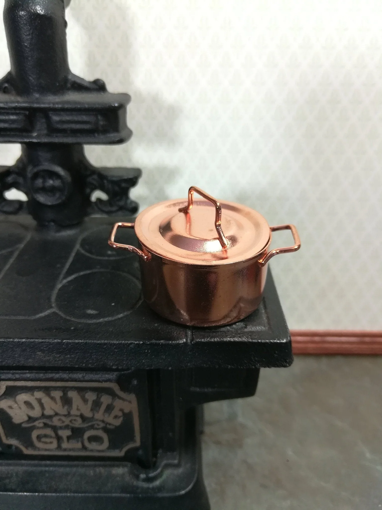 Dollhouse Miniature Copper Stock Soup Pot Extra Large with Removable Lid 1:12 Scale