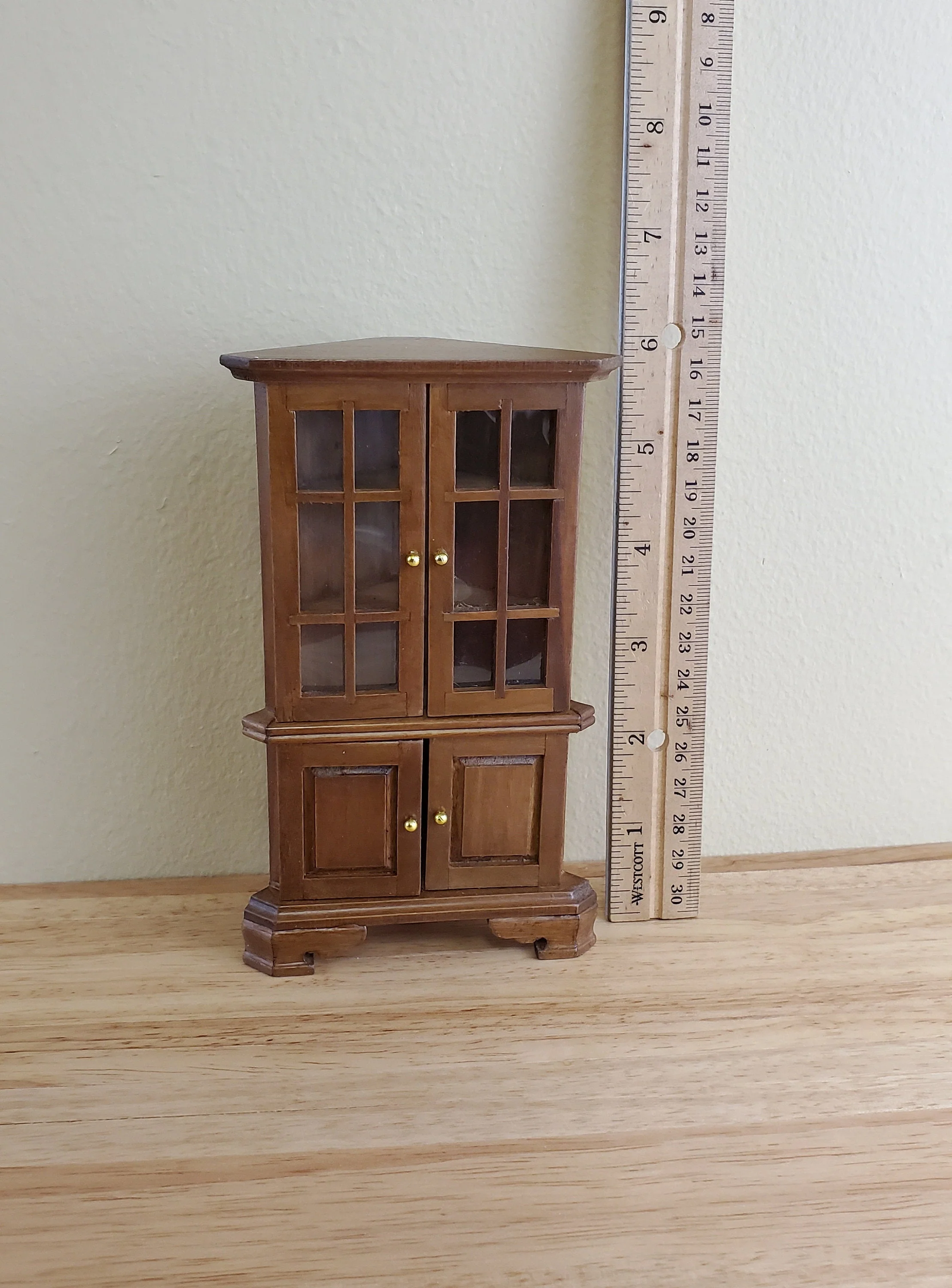 Dollhouse Miniature Corner Kitchen Hutch Walnut Finish 1:12 Scale Furniture - Image 4