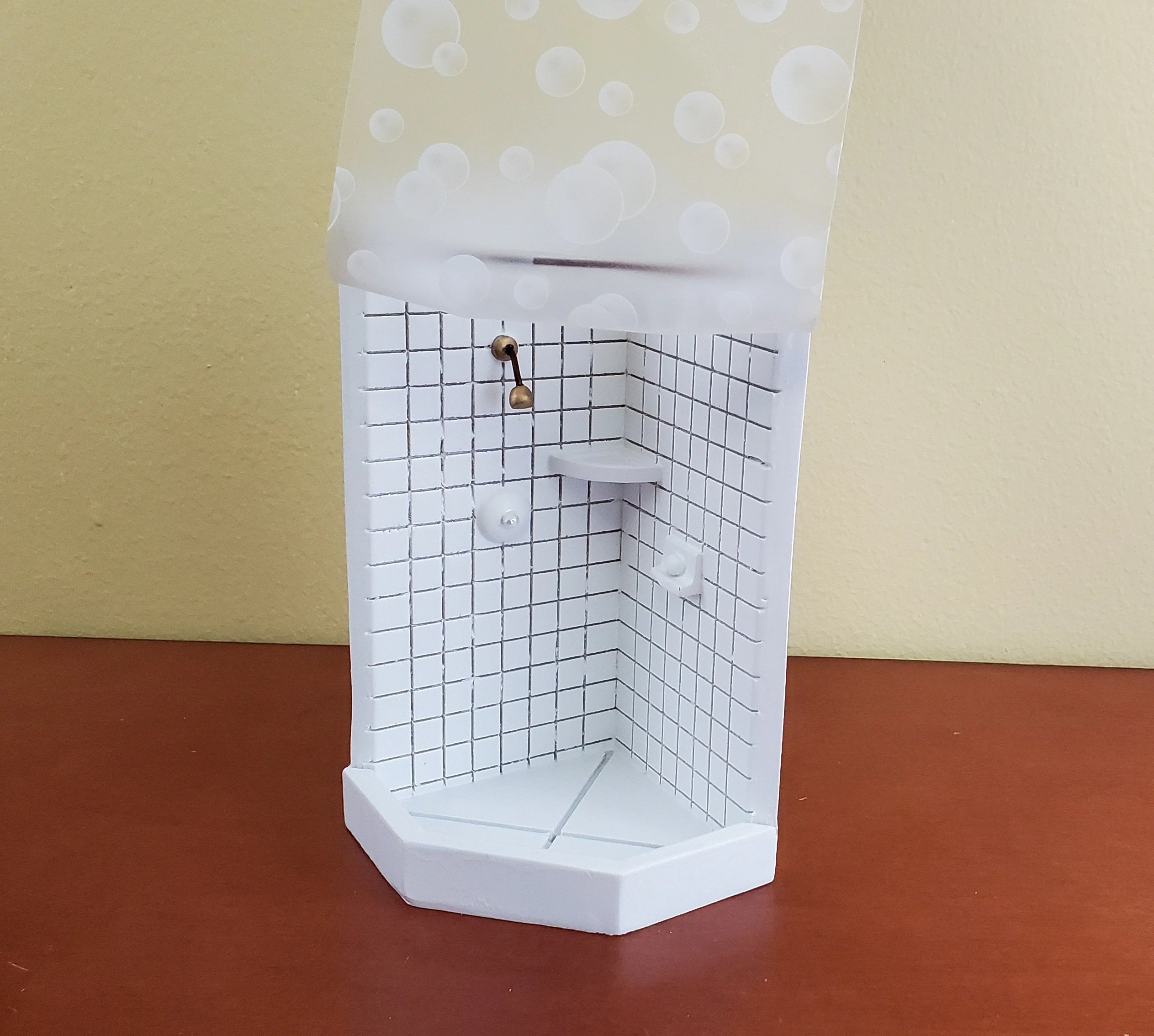 Dollhouse Corner Shower Modern 1:12 Scale Miniature Bathroom White Tile
