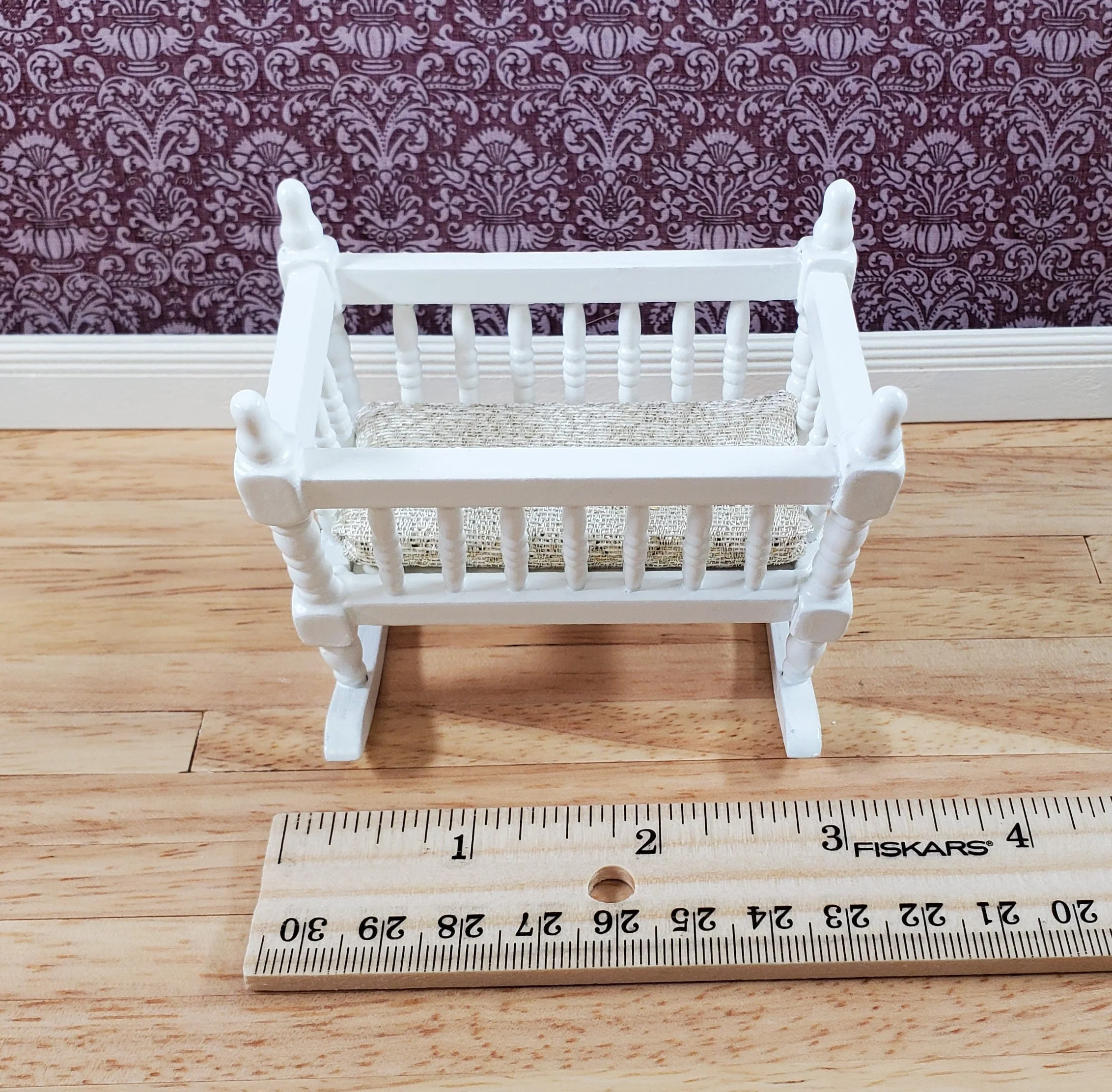 Dollhouse Miniature Cradle Crib for Nursery Wood WHITE1:12 Scale Furniture - Image 5