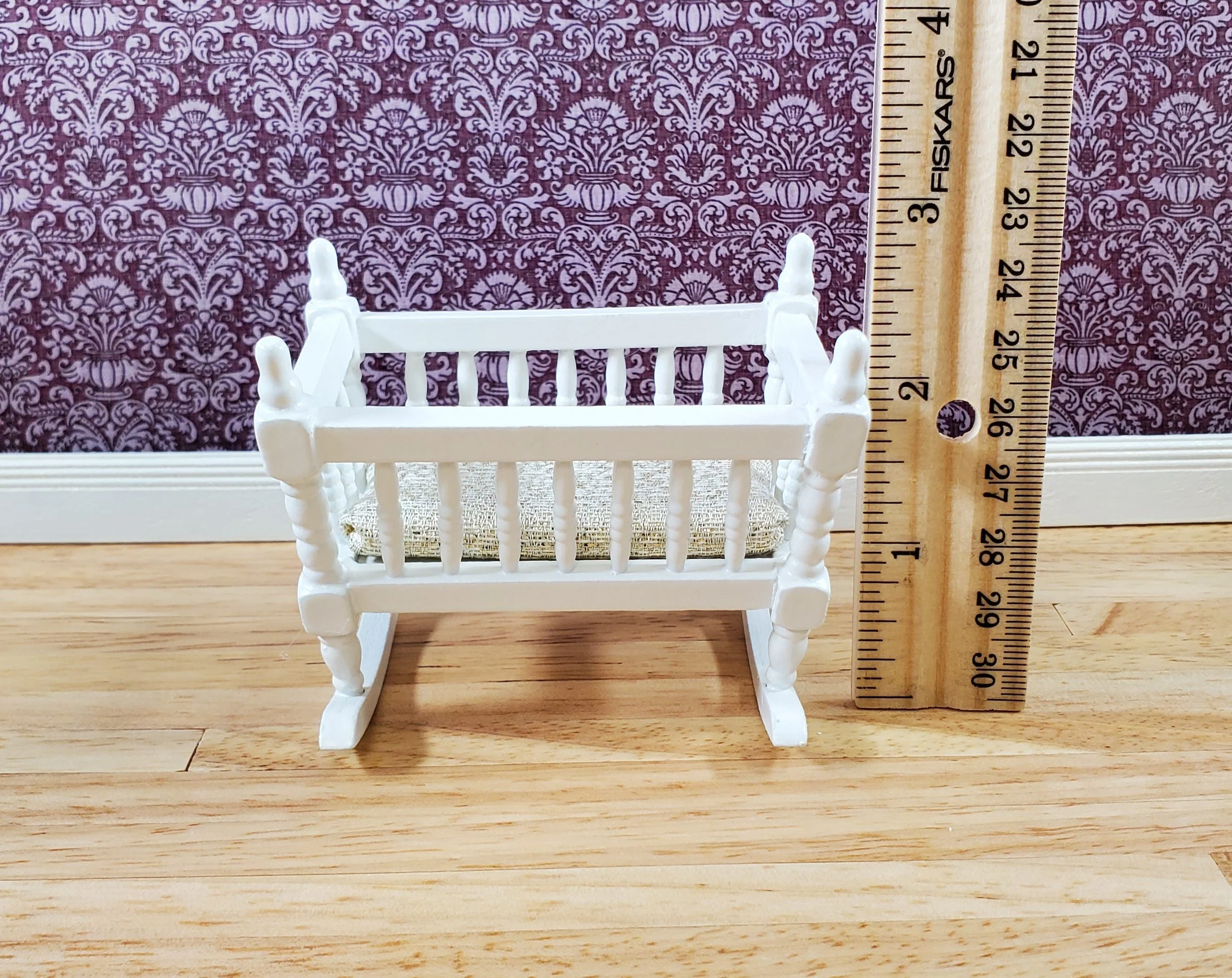 Dollhouse Miniature Cradle Crib for Nursery Wood WHITE1:12 Scale Furniture - Image 6