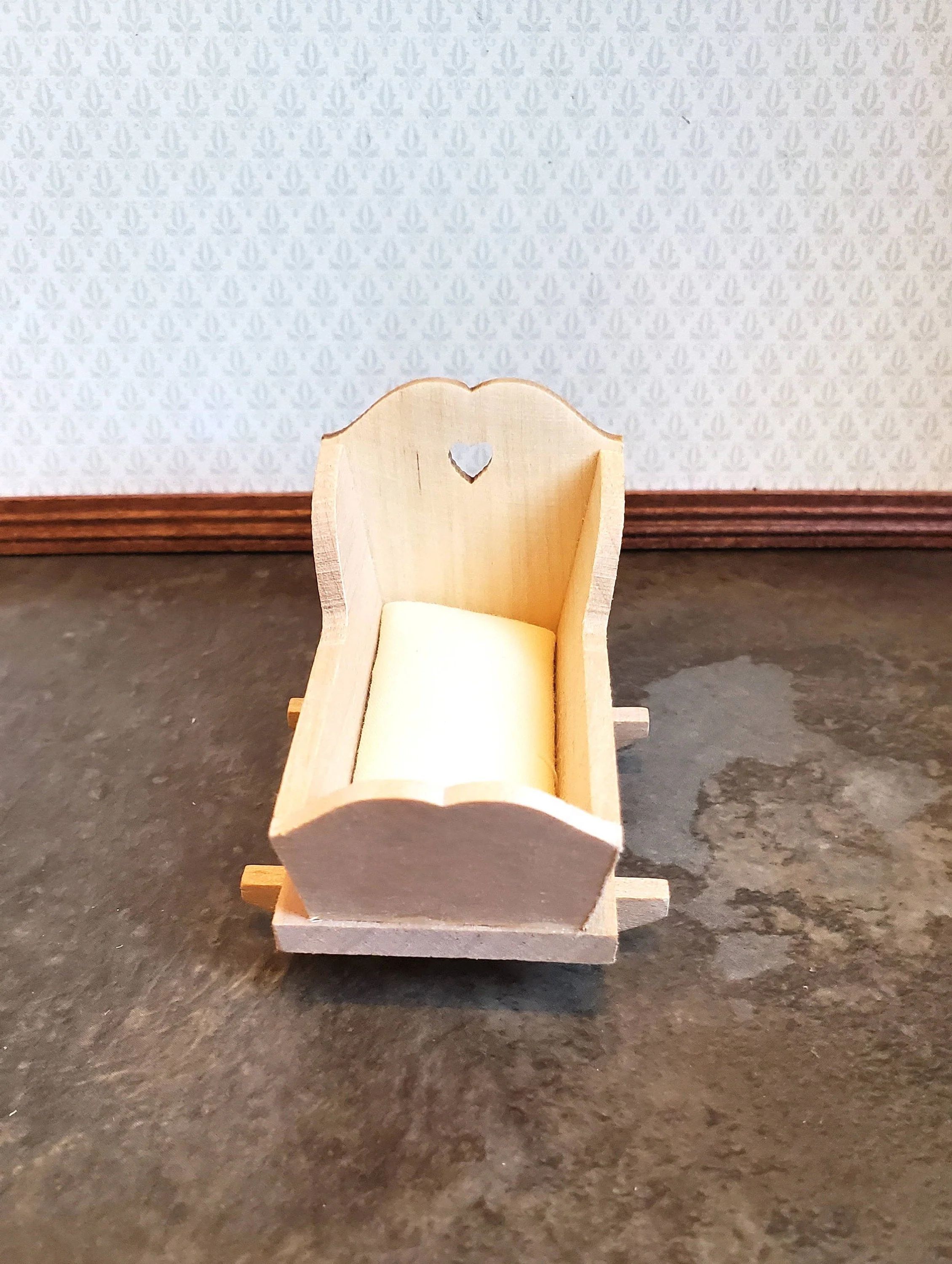 Dollhouse Cradle Small Crib for Nursery Unpainted Wood Rocking 1:12 Furniture - Image 2