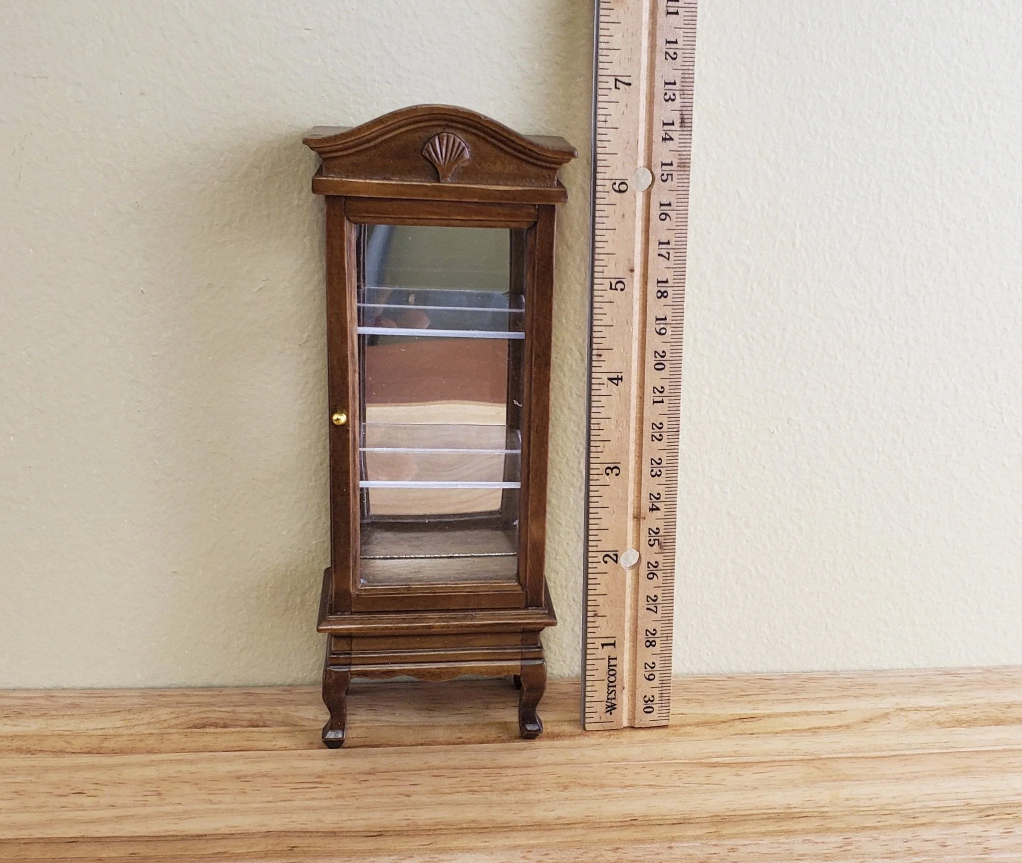 Dollhouse Miniature Curio Cabinet Mirrored Back Hutch Walnut Finish 1:12 Scale Furniture - Image 3