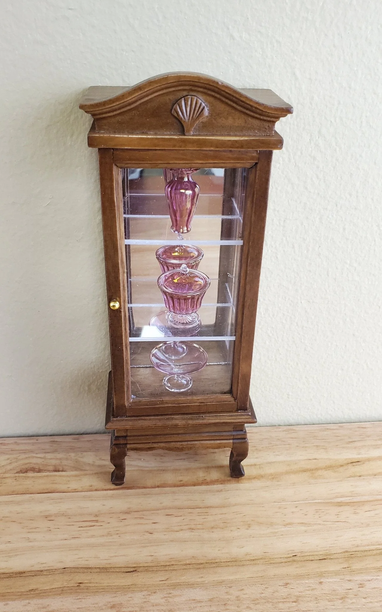 Dollhouse Miniature Curio Cabinet Mirrored Back Hutch Walnut Finish 1:12 Scale Furniture - Image 4