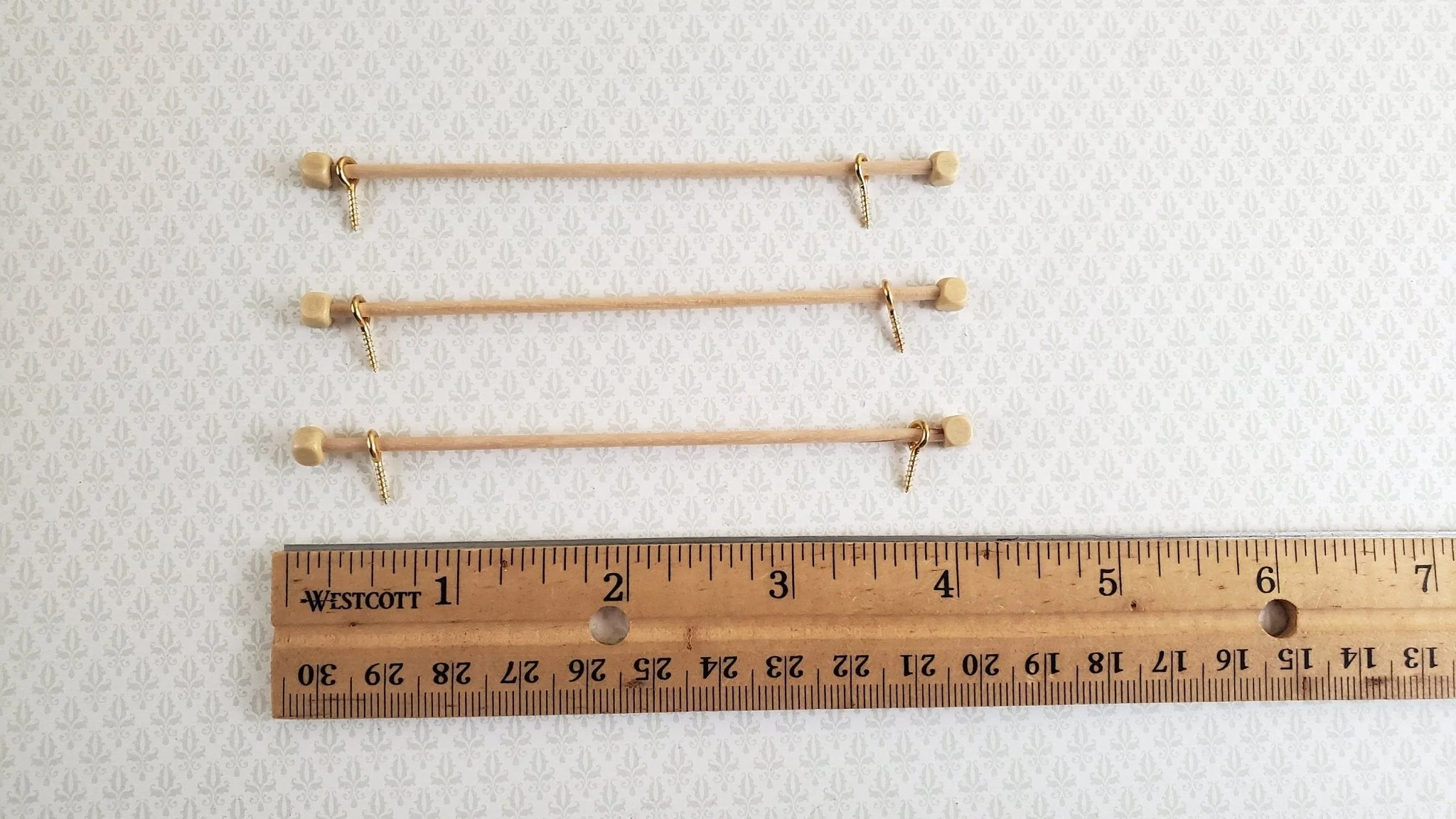 Dollhouse Miniature Curtain Rod Wood x3 1:12 Scale 4" long - Image 2