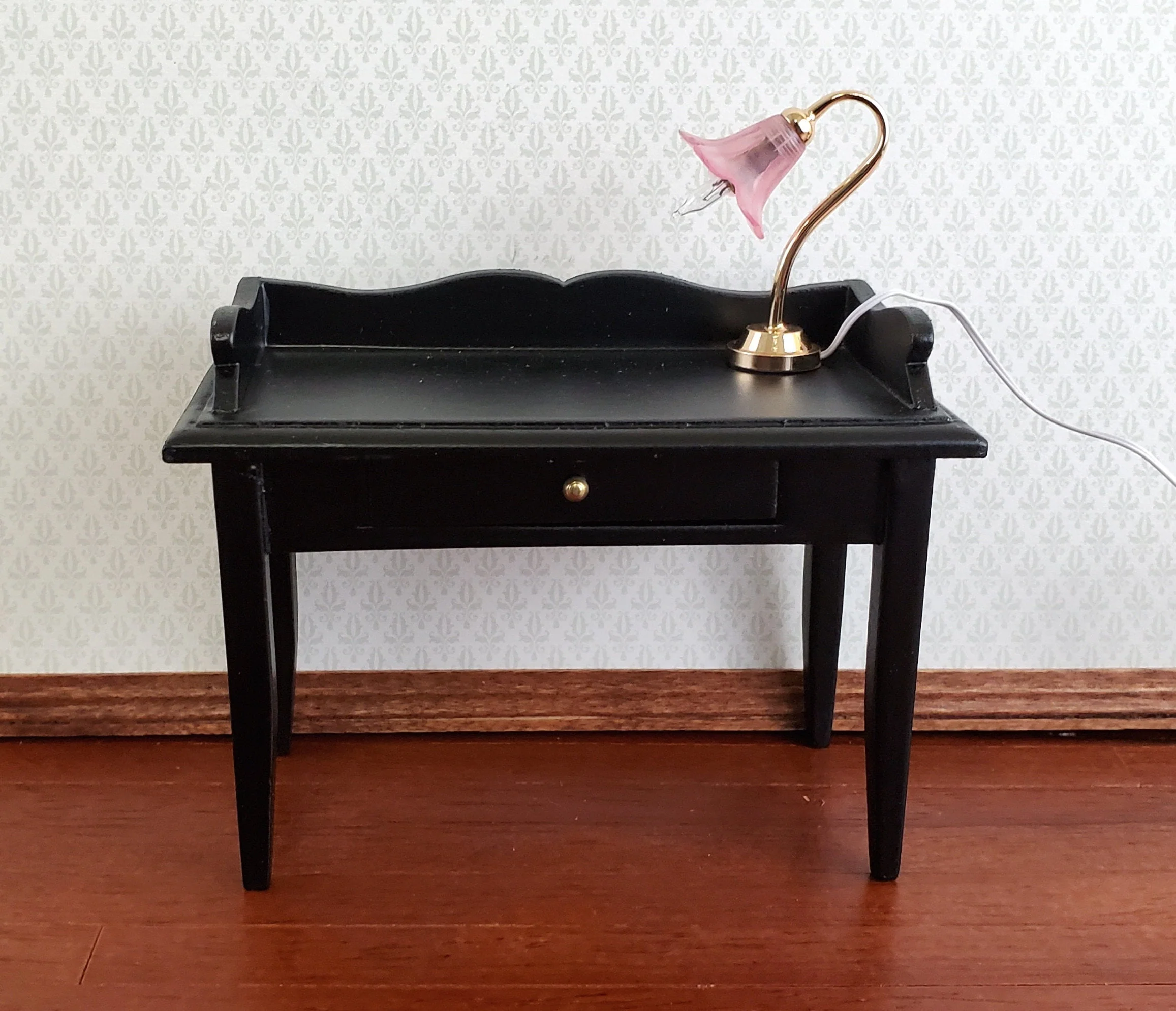 Dollhouse Desk Table Lamp Pink Flower Electric Light 1:12 Scale 12 Volt w/ Plug - Image 3