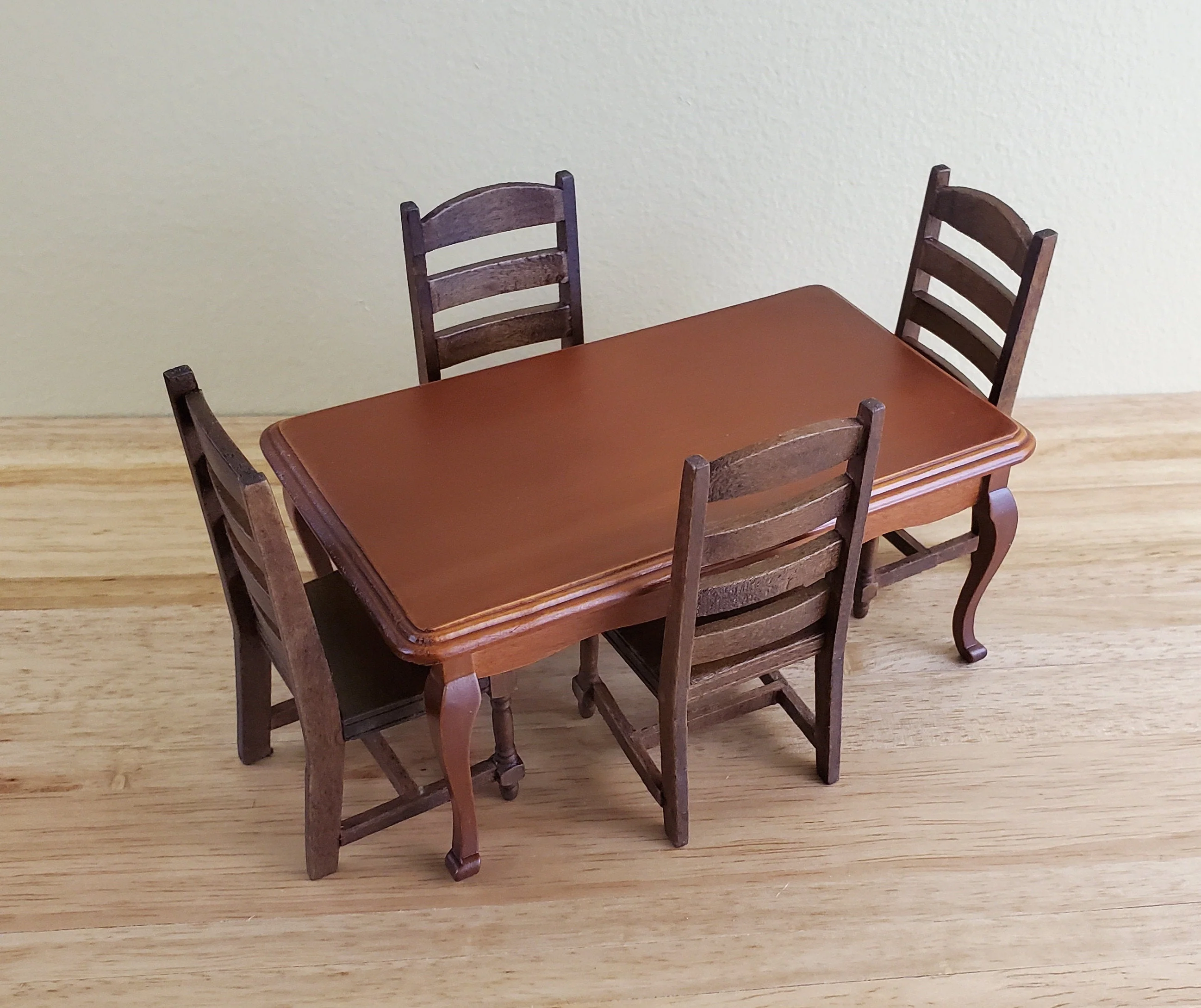 Dollhouse Miniature Dining Room Table Medium Walnut Finish 1:12 Scale Furniture - Image 4
