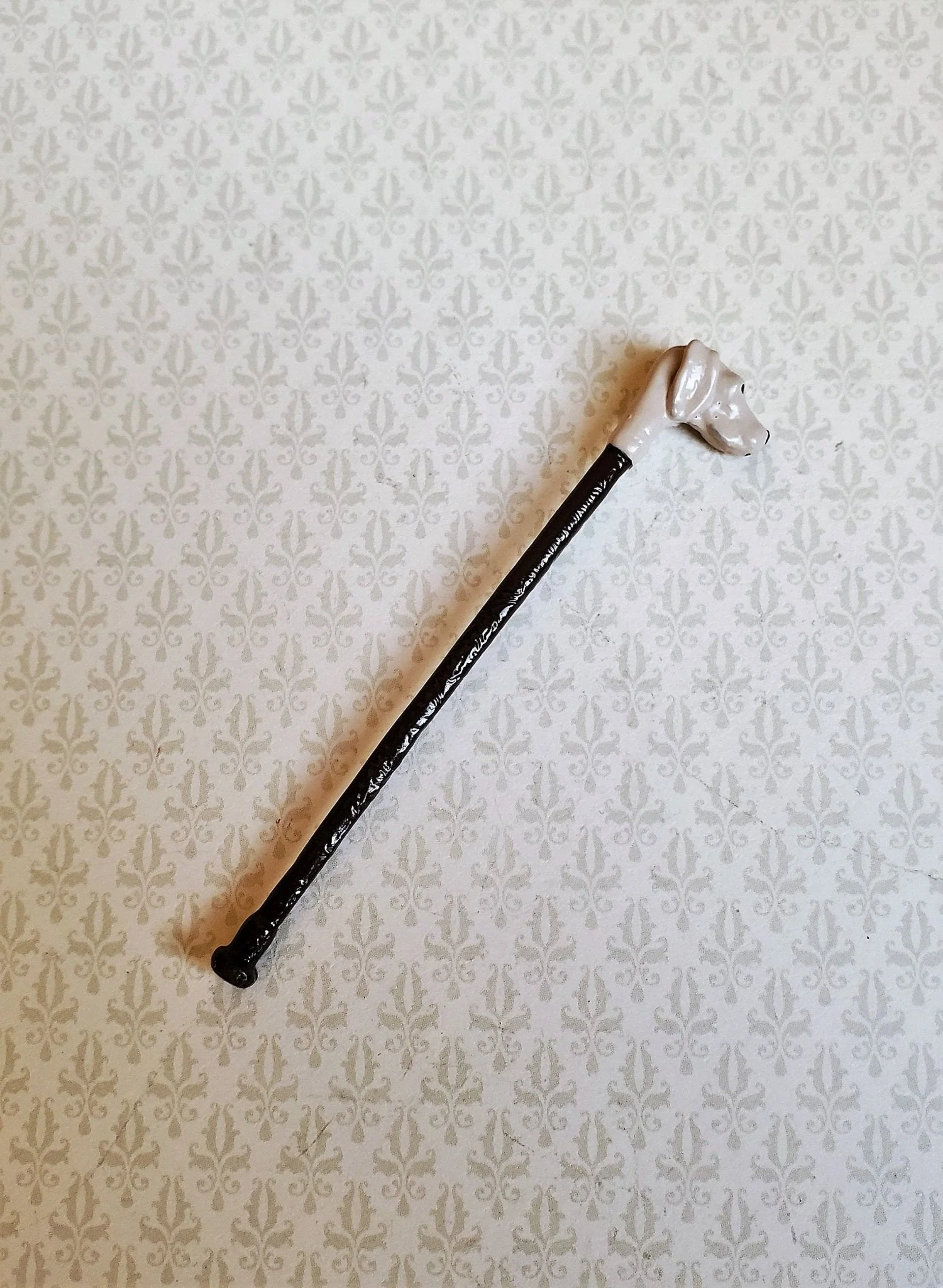 Dollhouse Miniature Dog Head Walking Cane Metal Black & Brown 2 1/2" 1:12 Scale