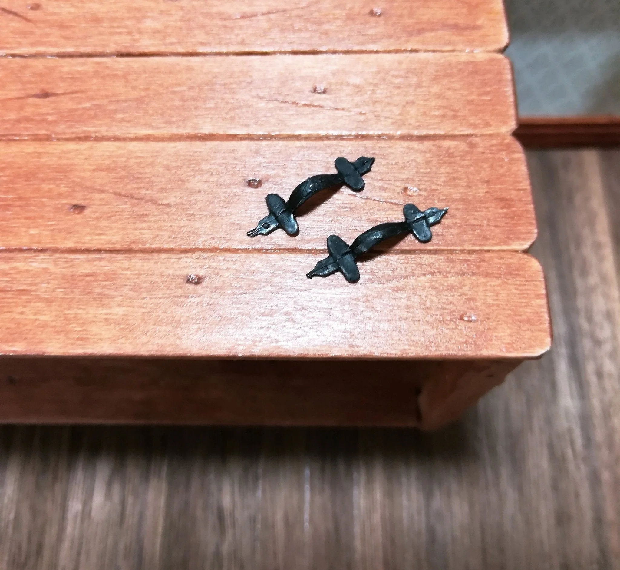 Dollhouse Miniature Door Handles or Drawer Pulls Tudor Style Black Metal 1:12 Scale