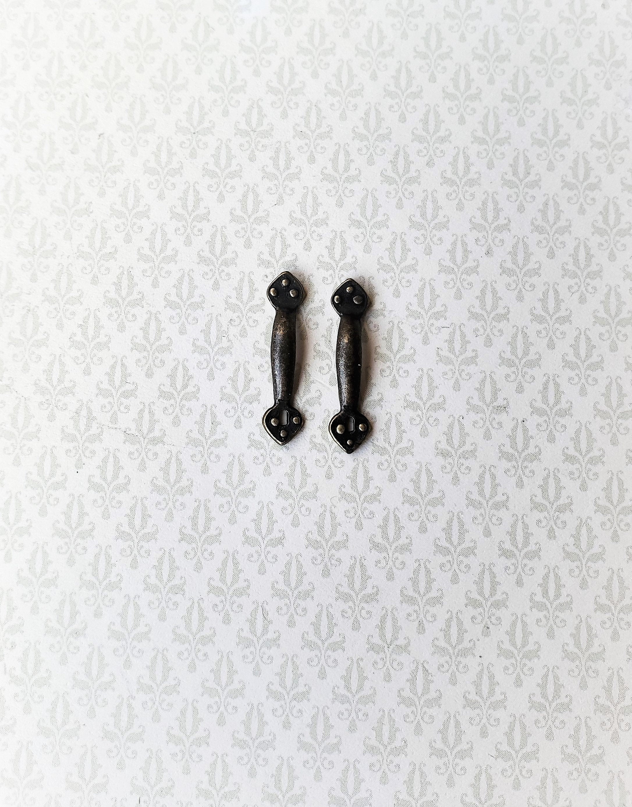 Dollhouse Miniature Door Handles with Keyhole Tudor Style x2 Antique Bronze Finish 1:12 Scale