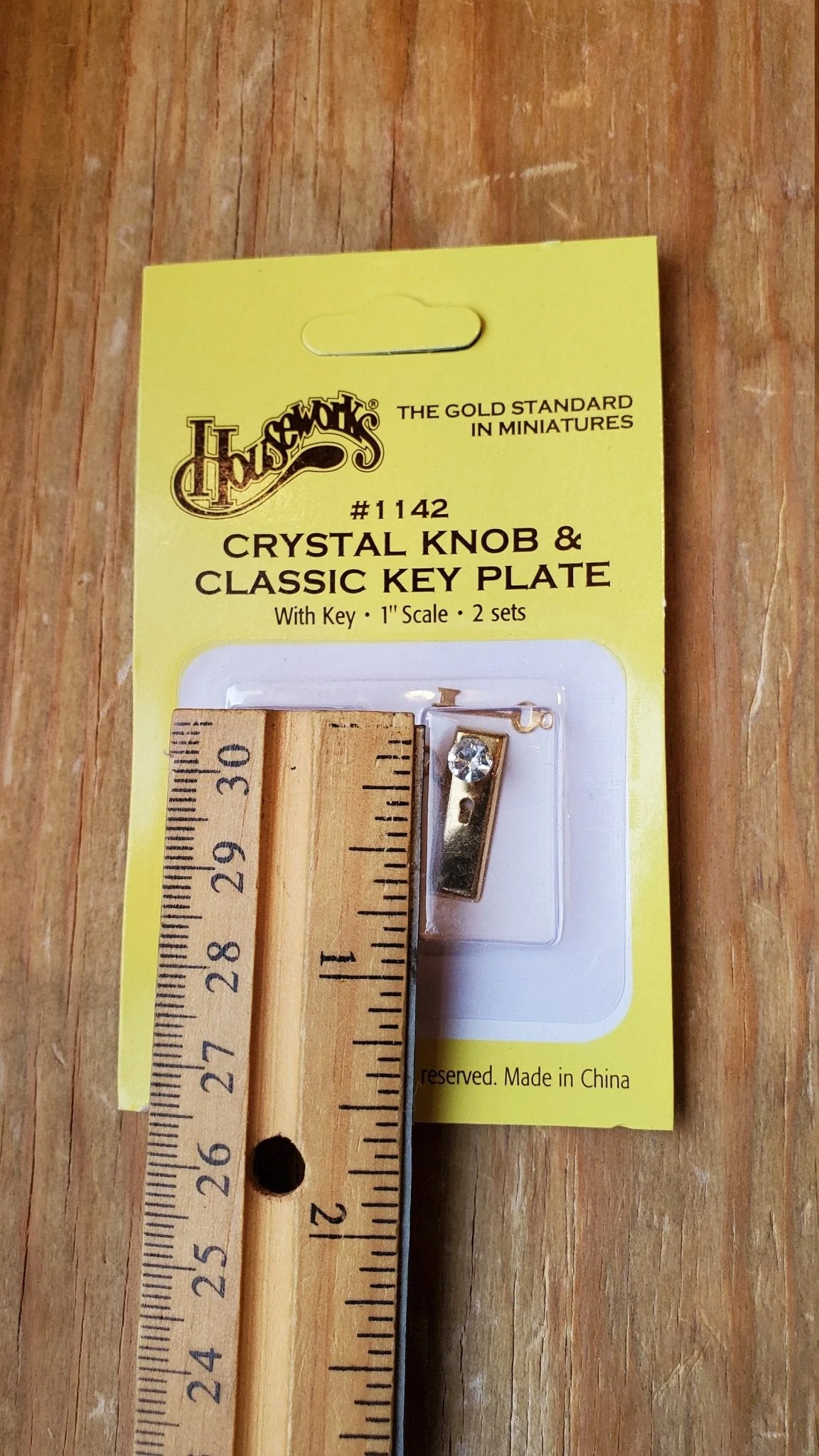 Dollhouse Miniature Doorknobs Handles Gold with Crystal Knobs & Keyhole 1:12 Scale - Image 2