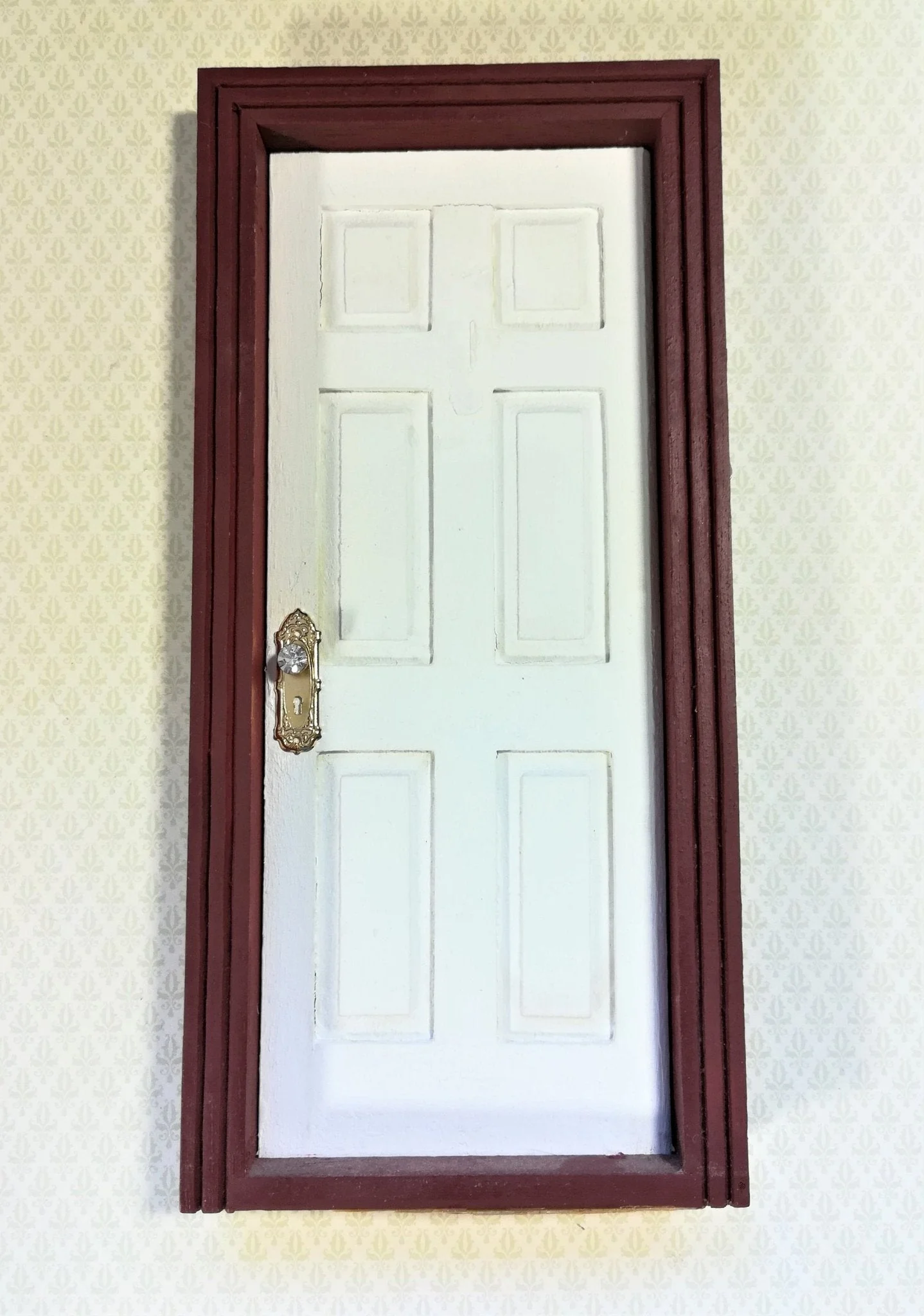 Dollhouse Miniature Doorknob Plates Gold with Crystal Knobs & Keyhole 1:12 Scale - Image 2