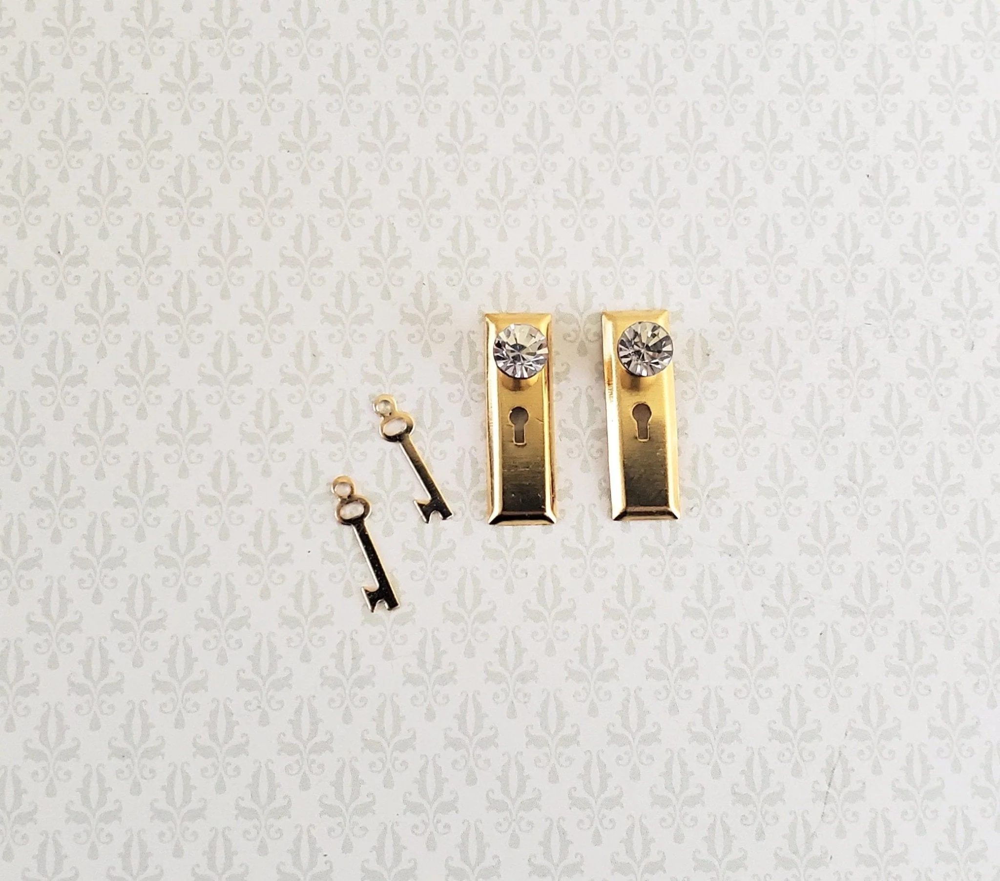 Dollhouse Miniature Doorknobs Handles Gold with Crystal Knobs Metal 1:12 Scale