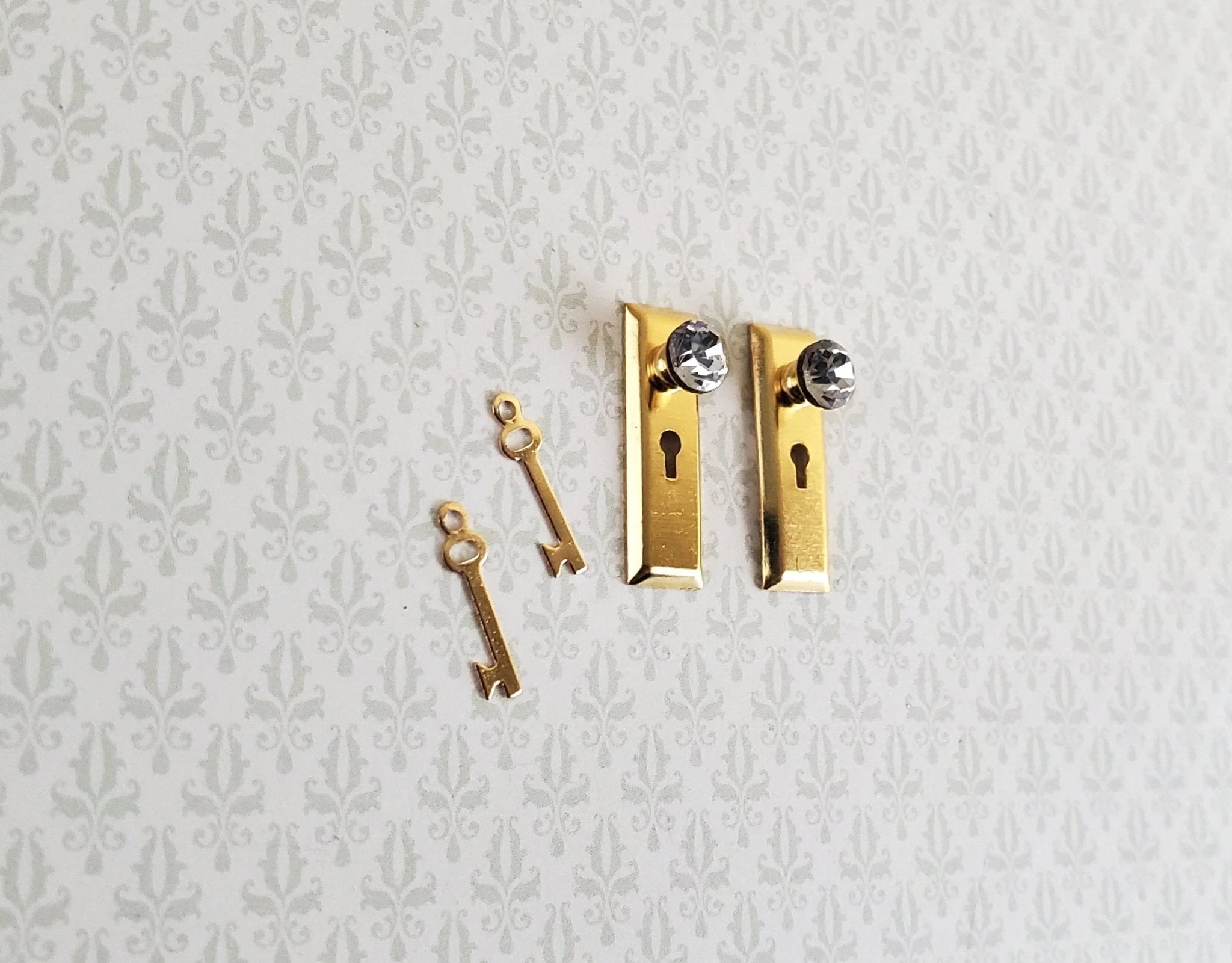 Dollhouse Miniature Doorknobs Handles Gold with Crystal Knobs Metal 1:12 Scale - Image 2
