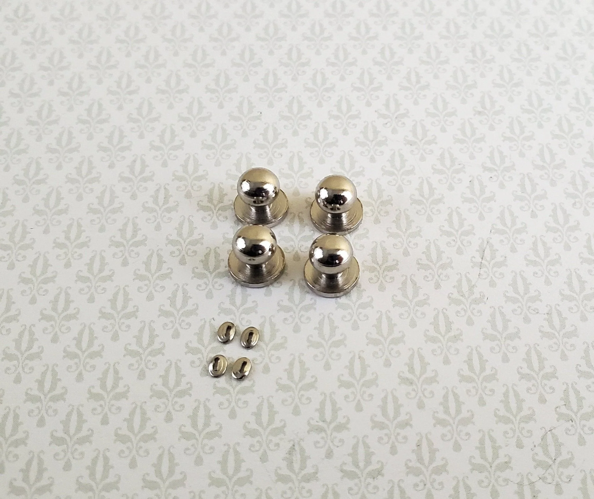 Dollhouse Miniature Doorknobs Round Silver Nickel with Keyhole 1:12 Scale 2 Sets