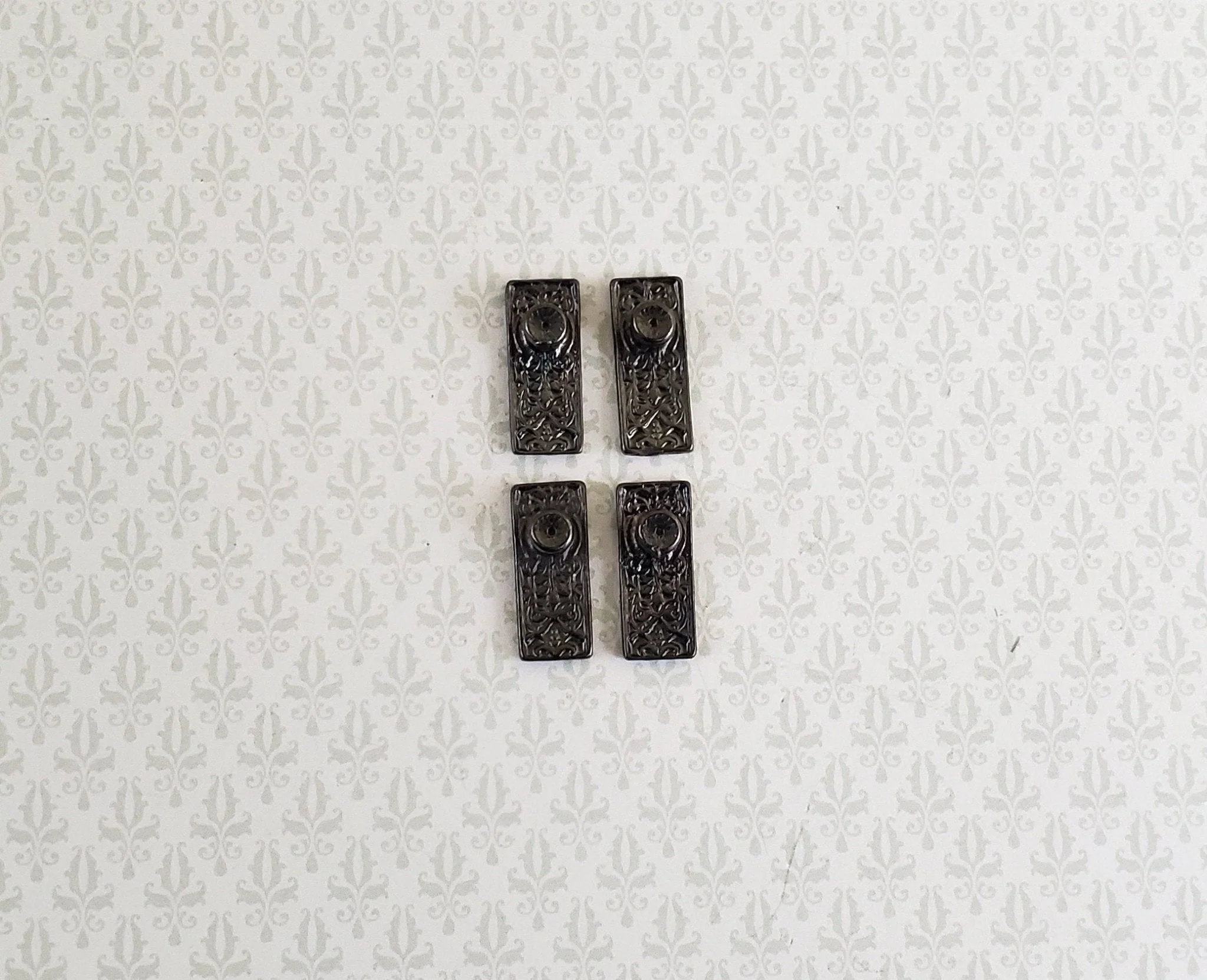 Dollhouse Miniature Doorknobs with Plate Dark Pewter Fancy Set 1:12 Scale