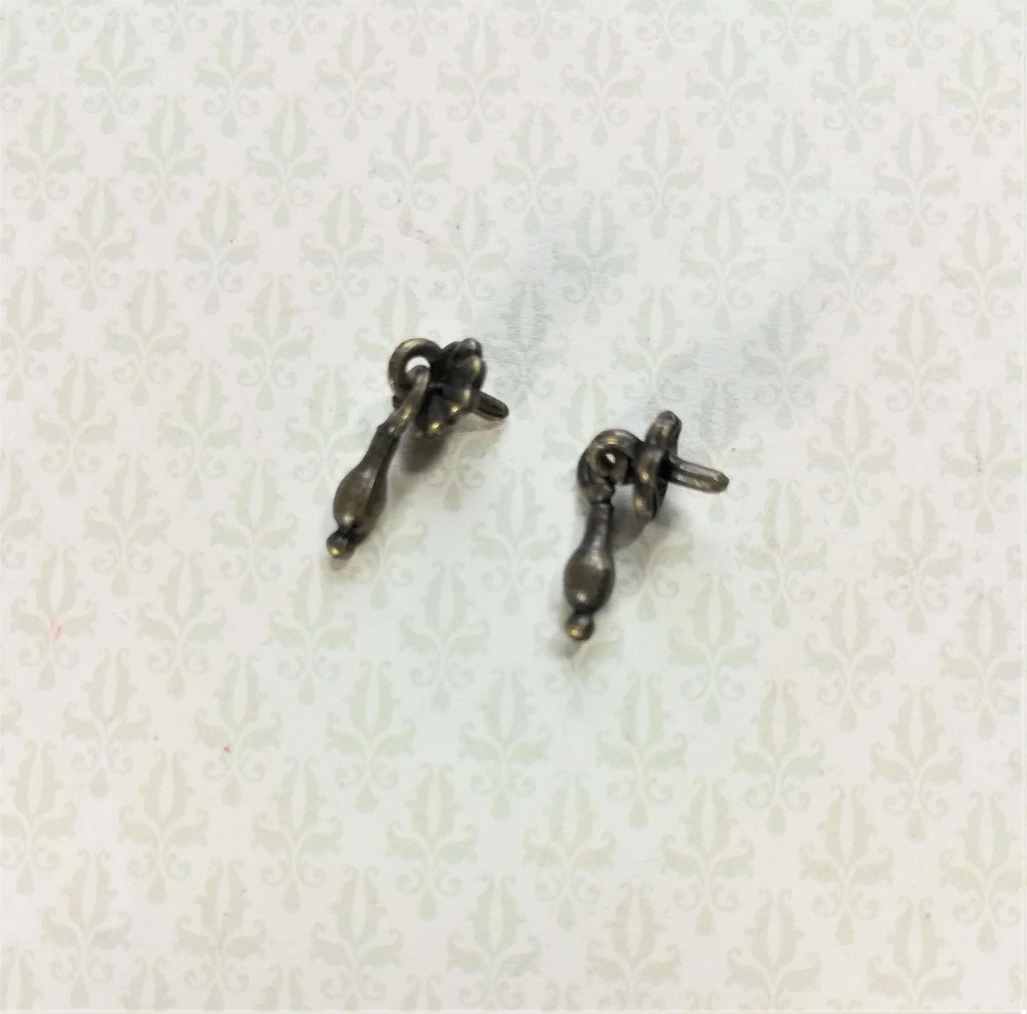 Dollhouse Miniature Drawer Pulls Drop Handle Style x2 1:12 Scale Antique Bronze - Image 2