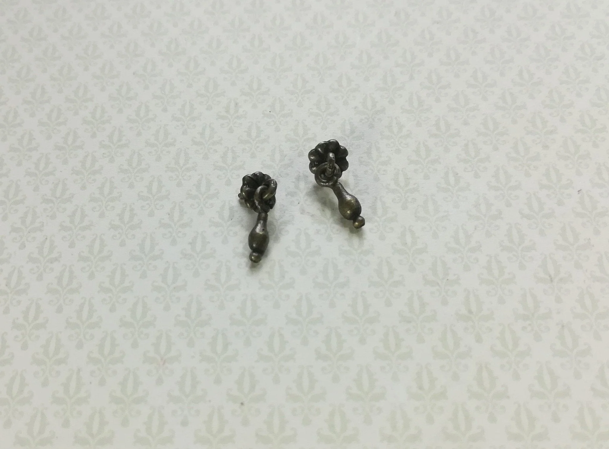 Dollhouse Miniature Drawer Pulls Drop Handle Style x2 1:12 Scale Antique Bronze - Image 5