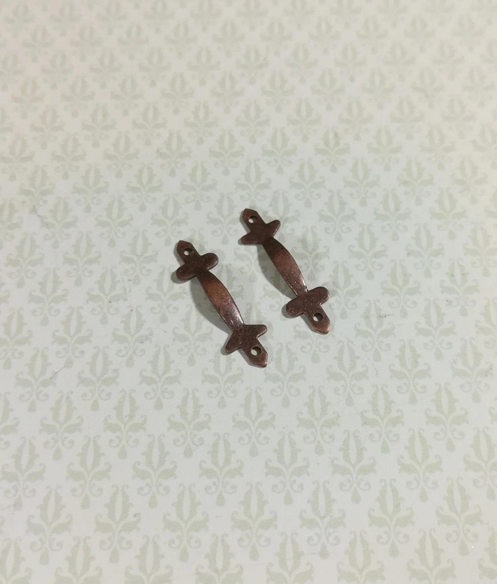 Dollhouse Miniature Drawer Pulls or Door Handles x2 Bronze 1:12 Scale Tudor Style