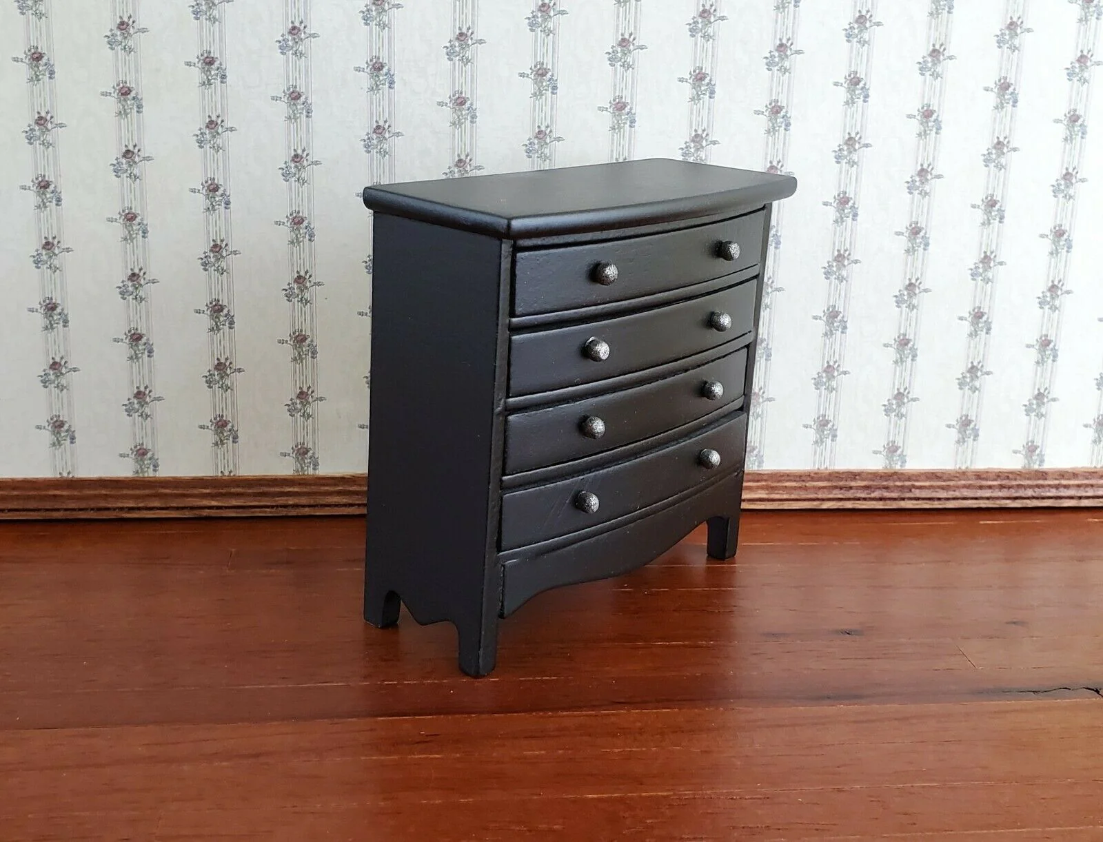 Dollhouse Miniature Dresser 4 Drawer Wood Black Finish 1:12 Scale Furniture - Image 2