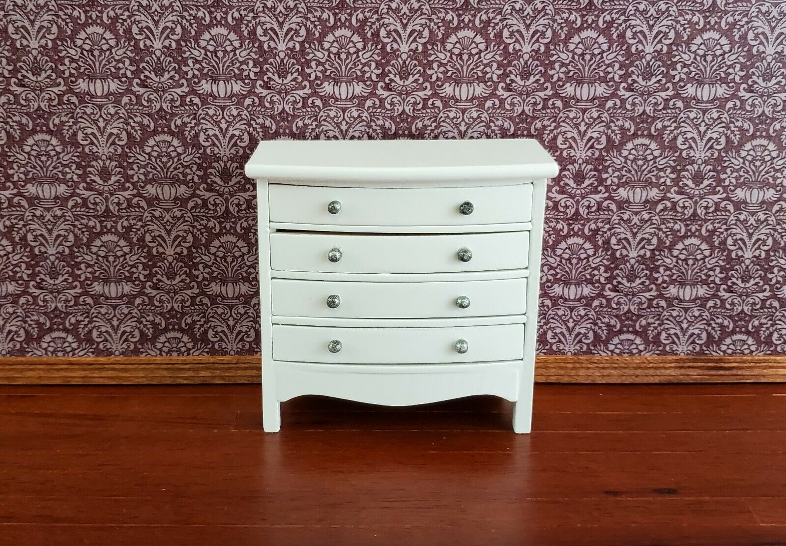 Dollhouse Miniature Dresser 4 Drawer Wood White Finish 1:12 Scale Furniture