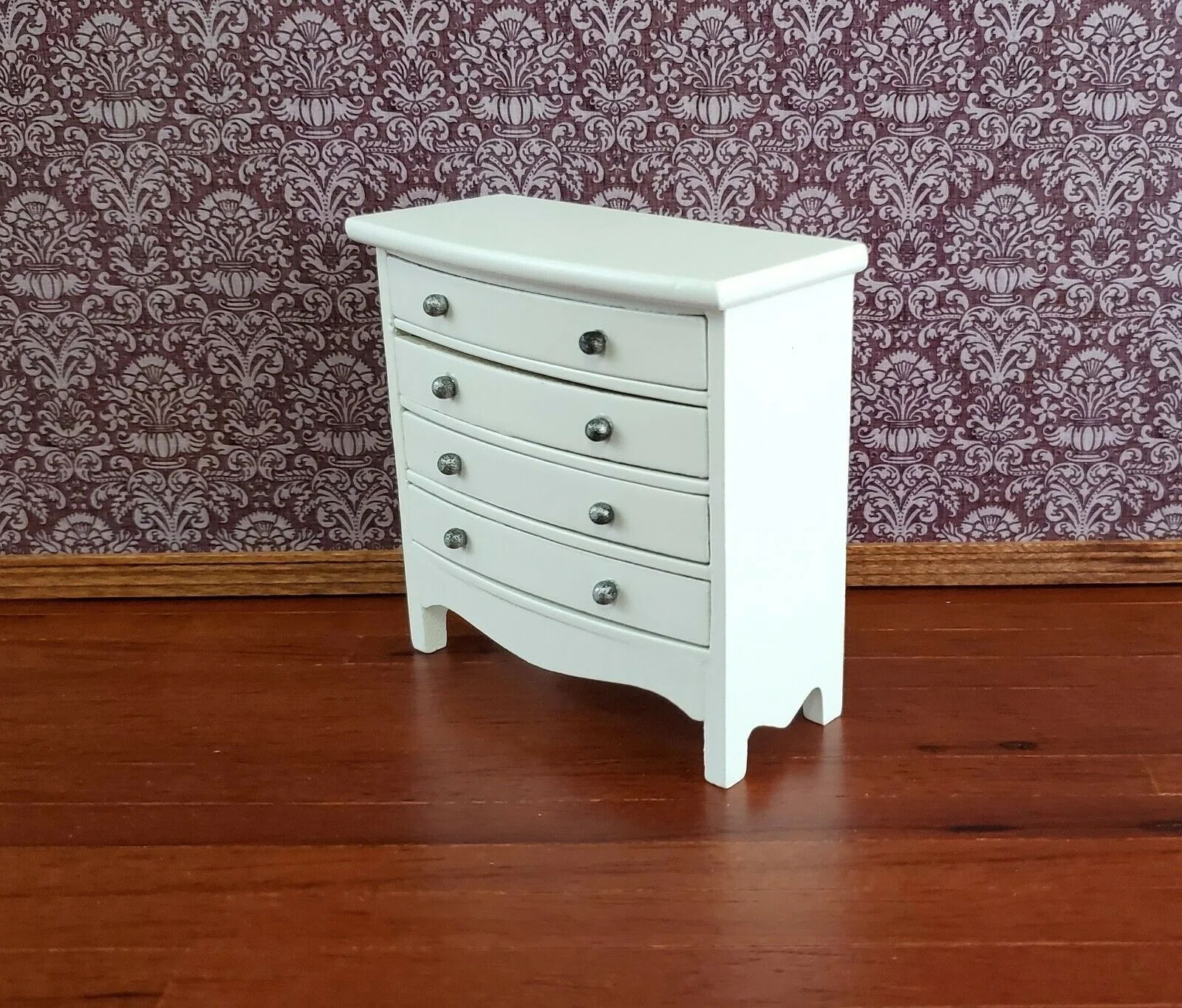 Dollhouse Miniature Dresser 4 Drawer Wood White Finish 1:12 Scale Furniture - Image 2