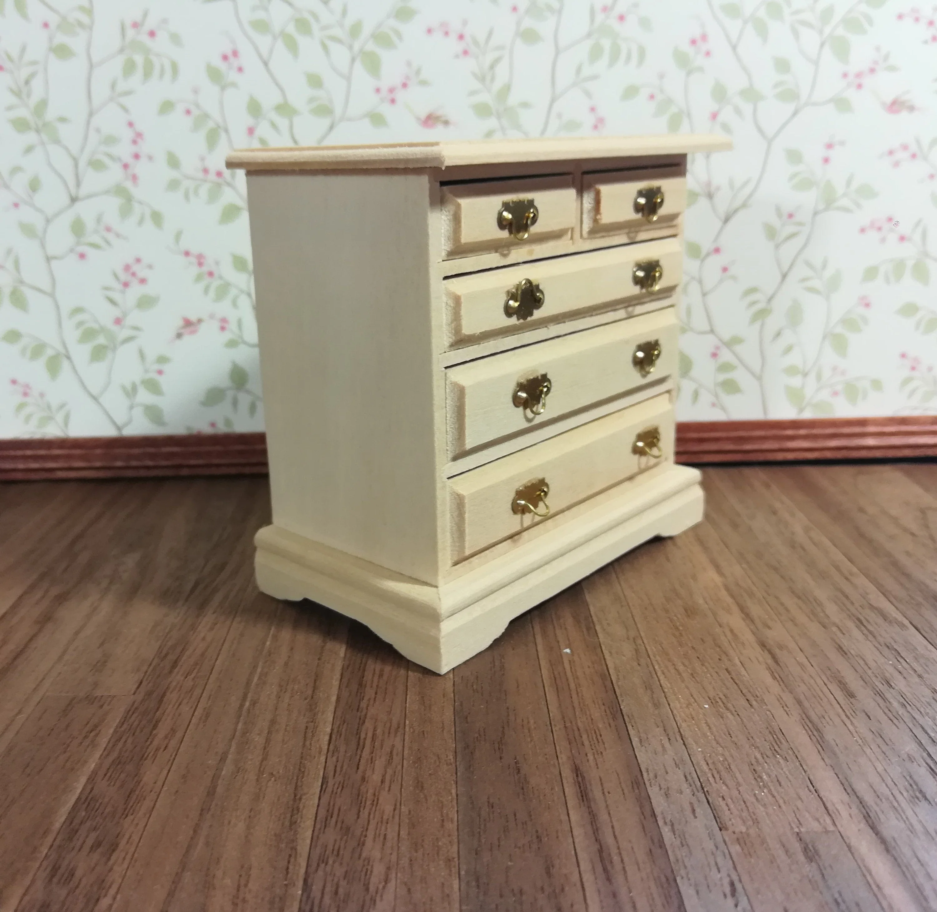 Dollhouse Bedroom Dresser 5 Drawer Unpainted 1:12 Scale Miniature Furniture - Image 2