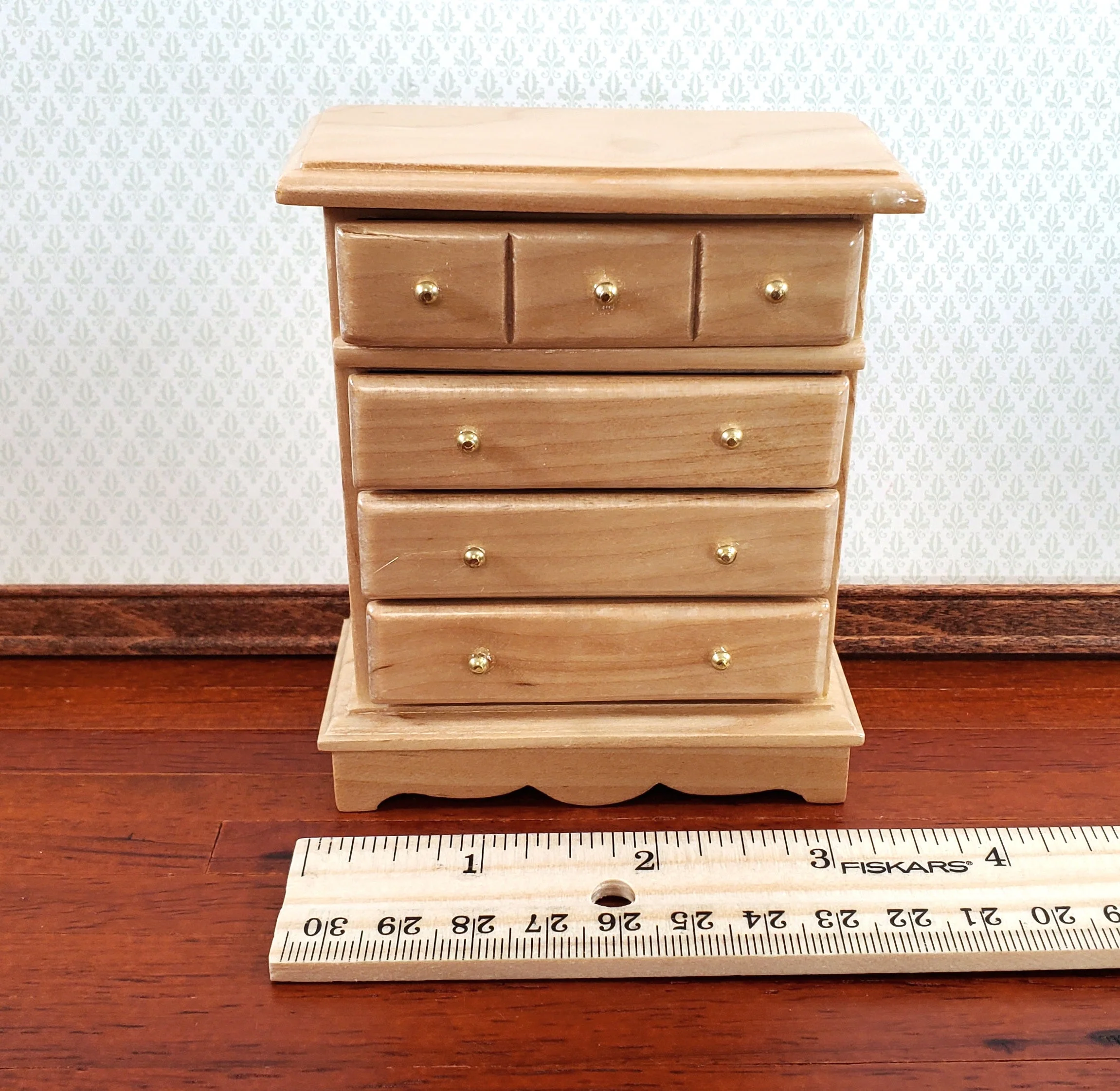 Dollhouse Miniature Dresser Chest Tall 4 Drawer 1:12 Scale Light Oak Finish - Image 5