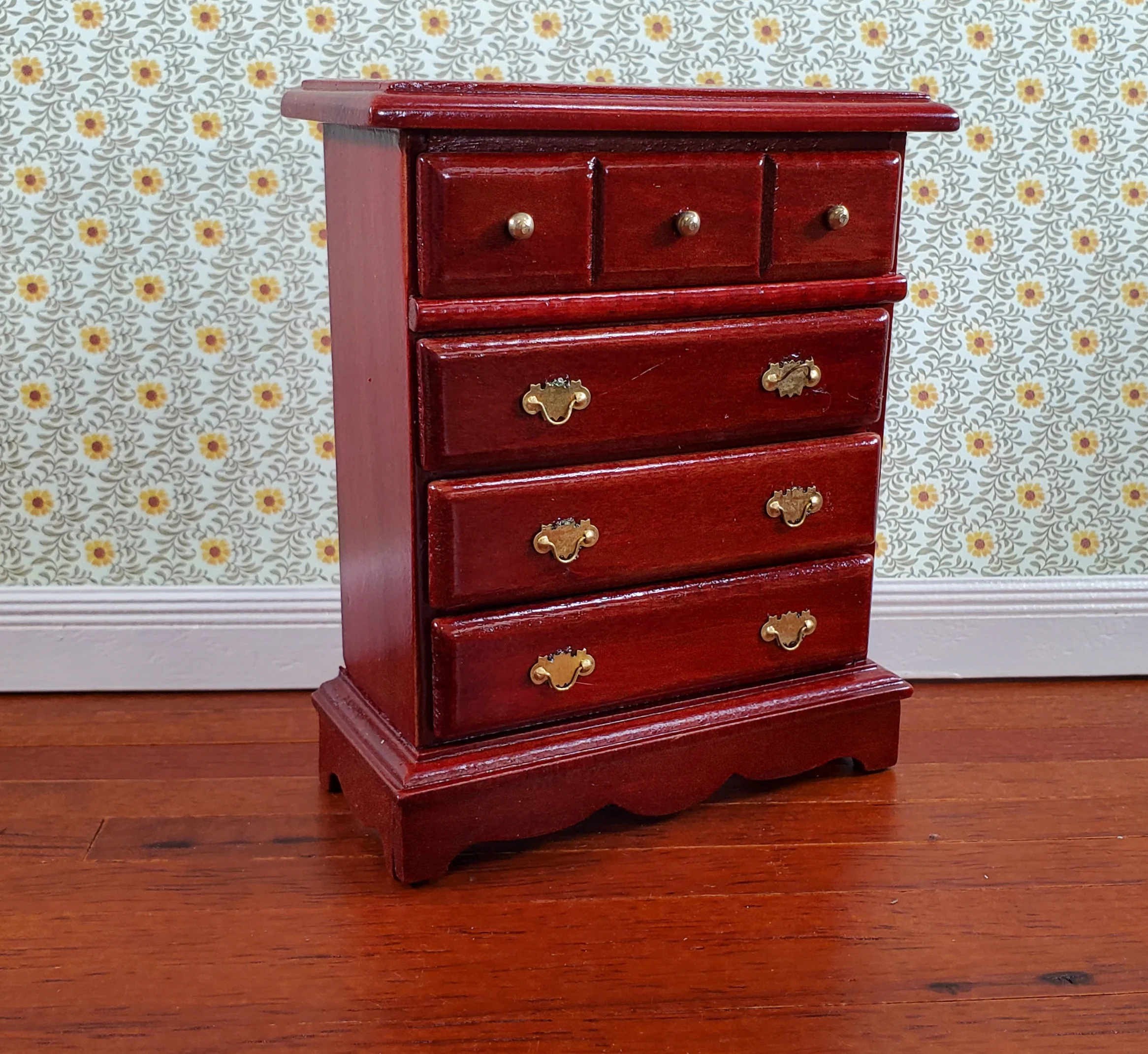 Dollhouse Miniature Dresser Chest Tall 4 Drawer 1:12 Scale Mahogany Finish - Image 2