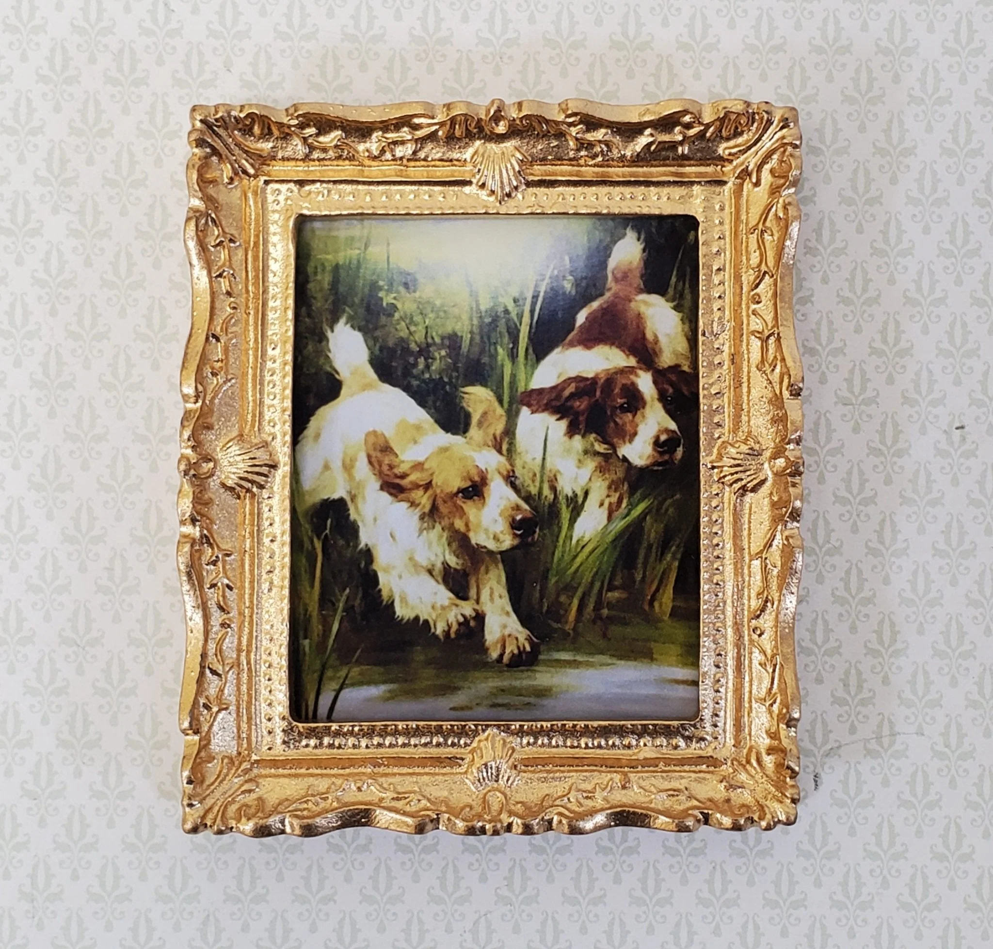 Dollhouse Miniature Duck Hunting Dogs Framed Print 1:12 Scale English Spaniel