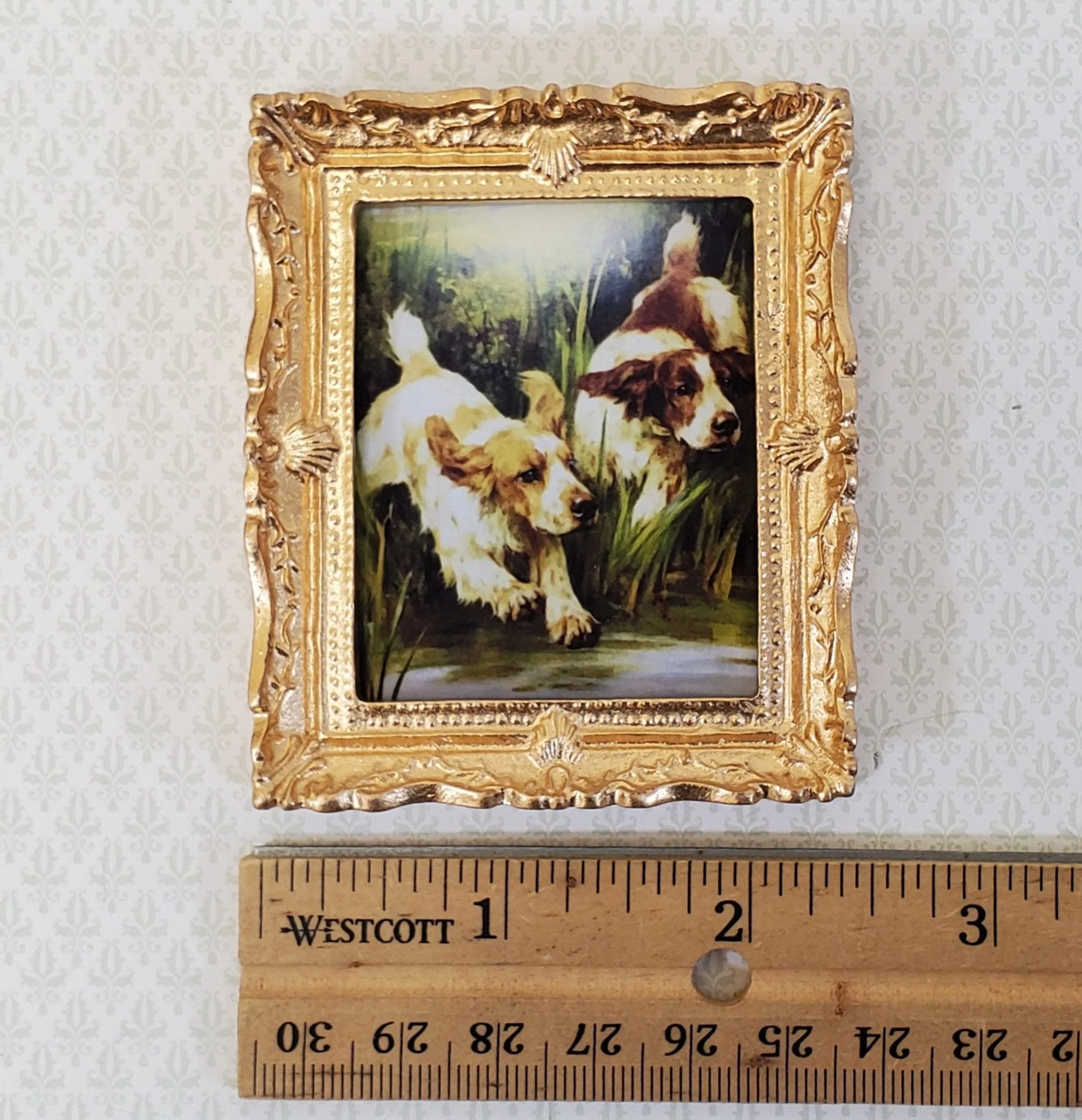 Dollhouse Miniature Duck Hunting Dogs Framed Print 1:12 Scale English Spaniel - Image 3