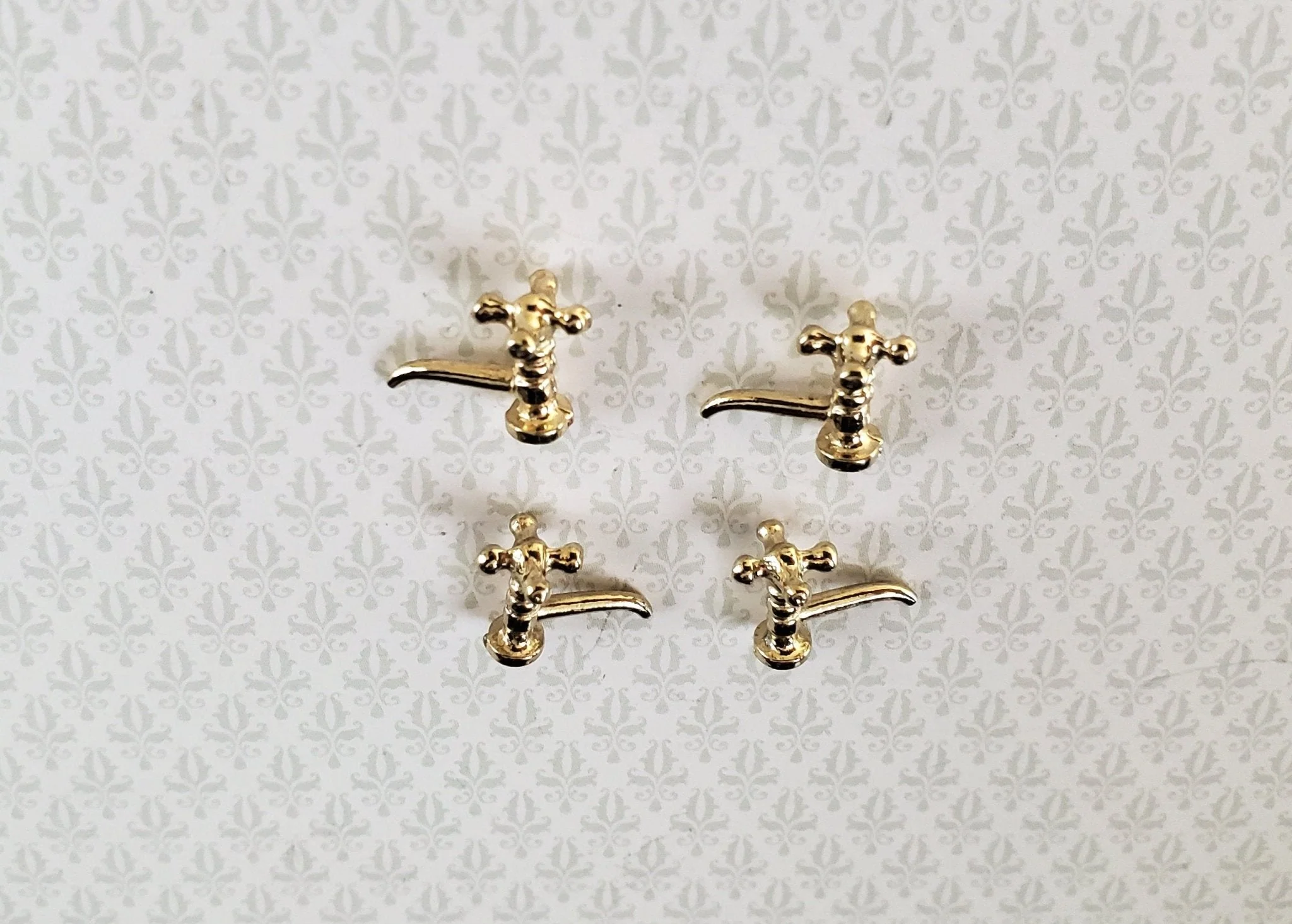 Dollhouse Miniature Faucet Taps x4 for Kitchen or Bathroom Sink 1:12 Scale Gold Metal S1209 - Image 2