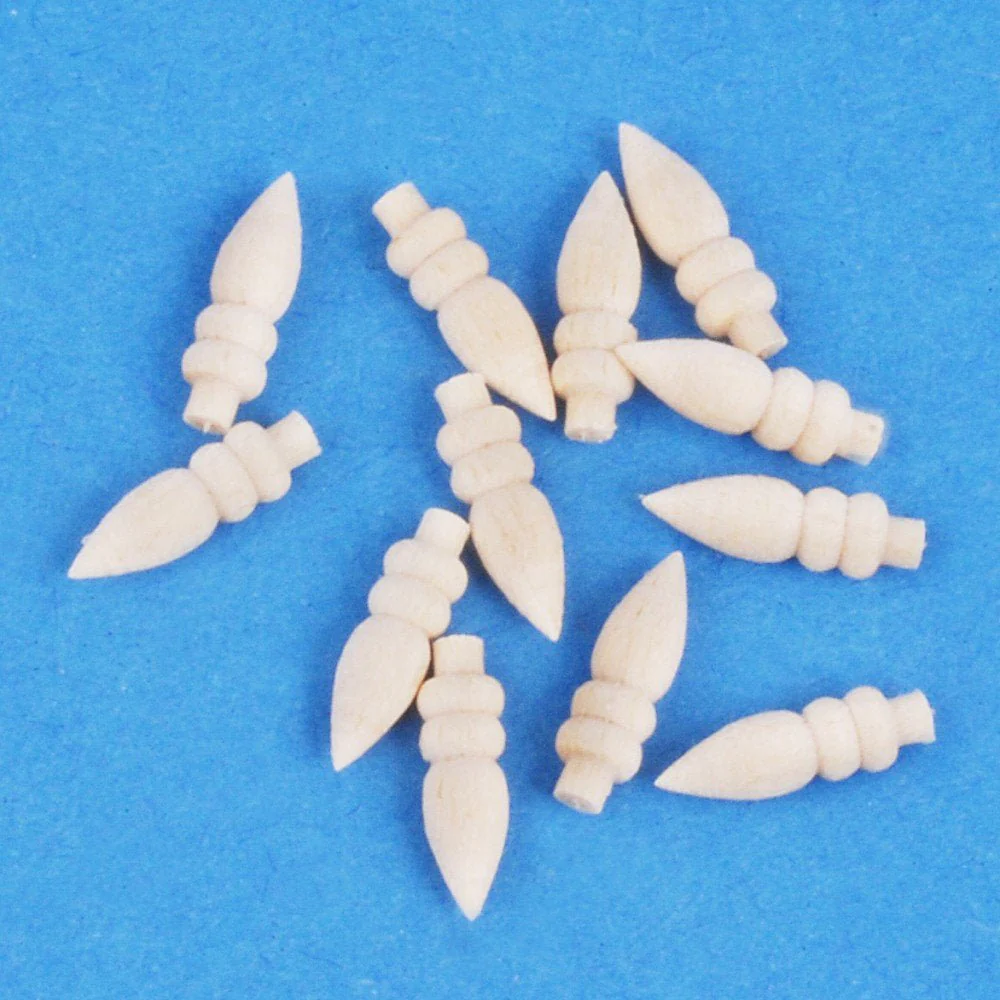 Dollhouse Miniature Finials Architectural Ornament Small Wood 12 Pieces 1:12 Scale 3/8"