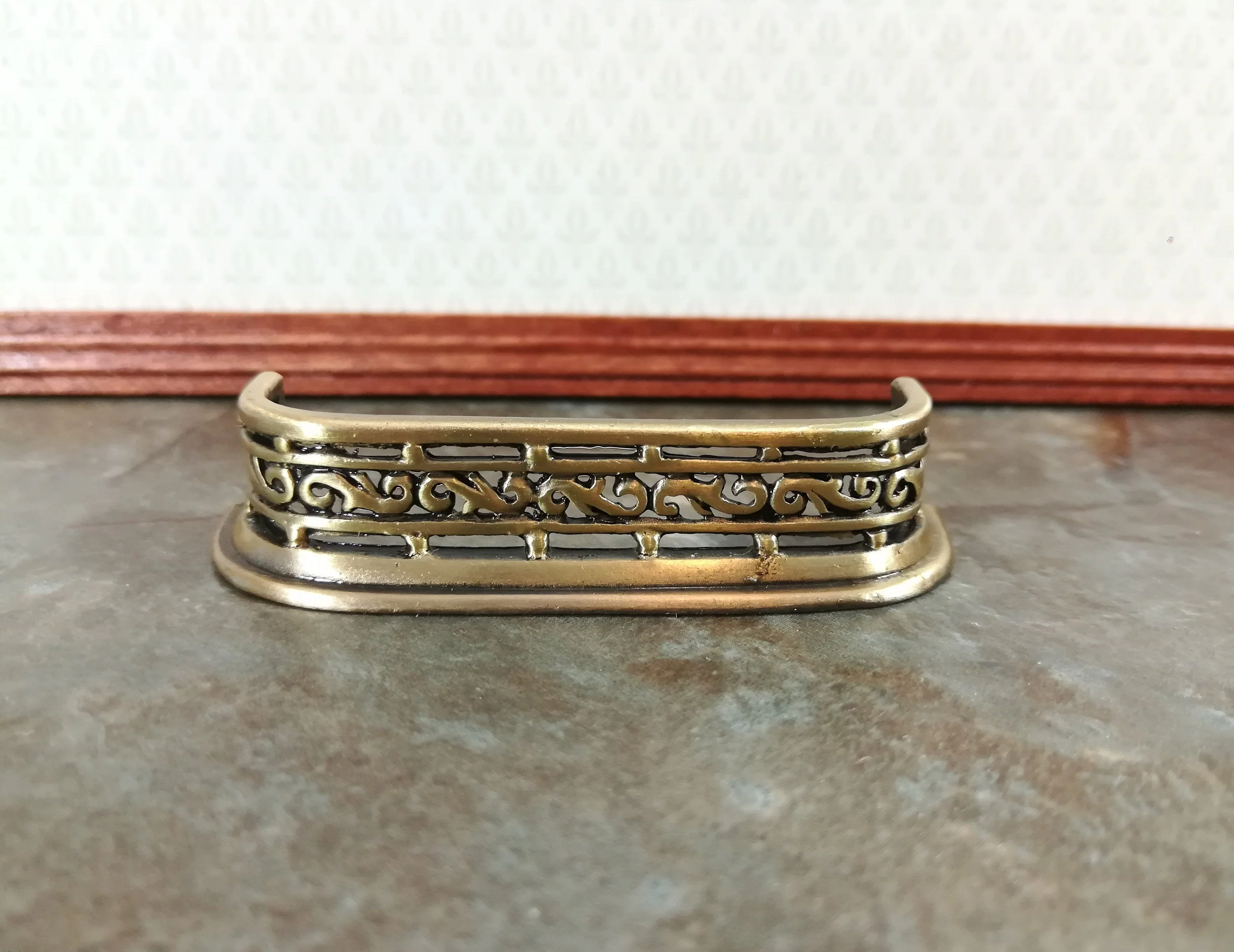 Dollhouse Metal Fireplace Fender Small 1:12 Scale Antique Brass Finish