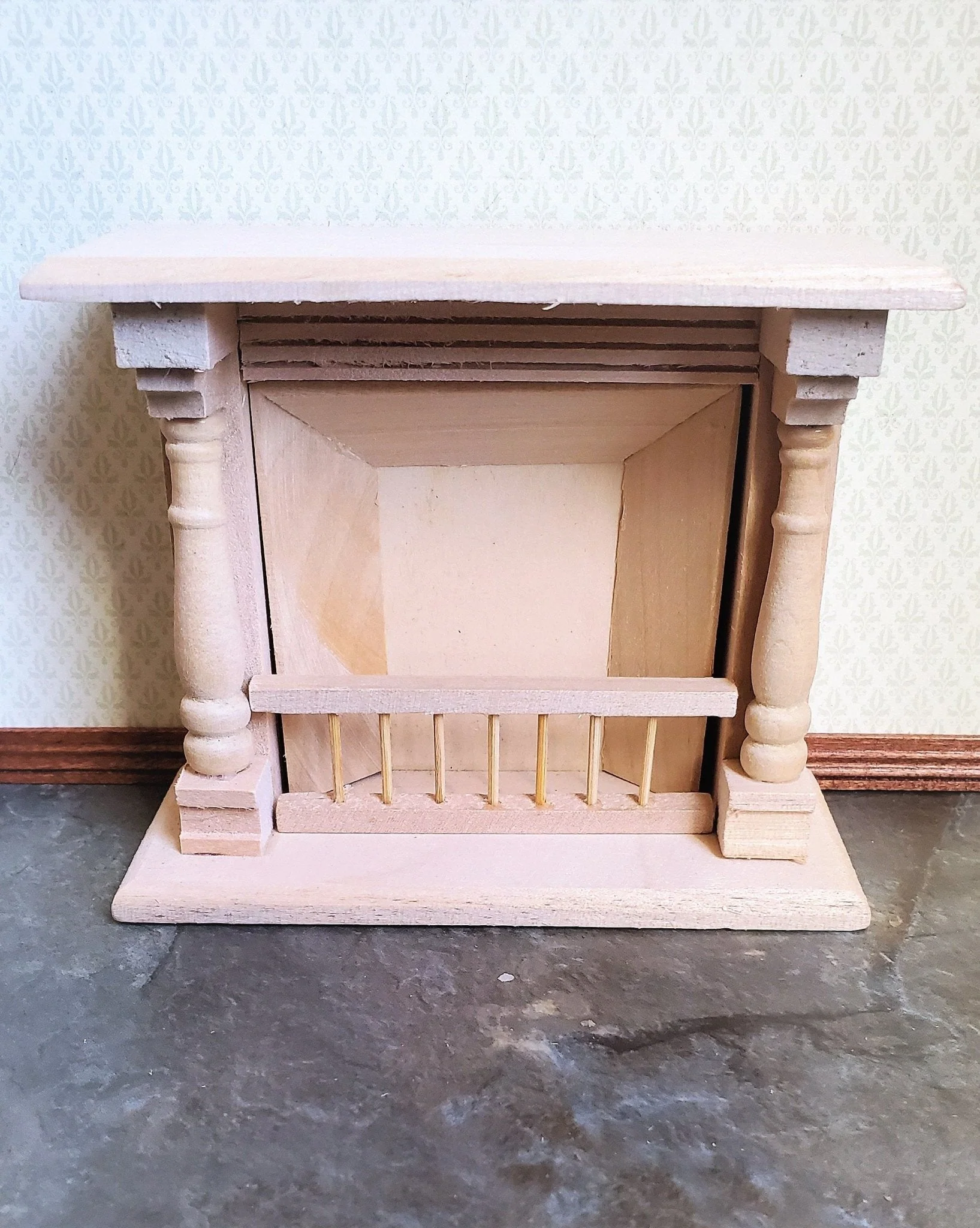 Dollhouse Miniature Fireplace Large DIY 1:12 Scale Furniture Unfinished Wood - Image 2
