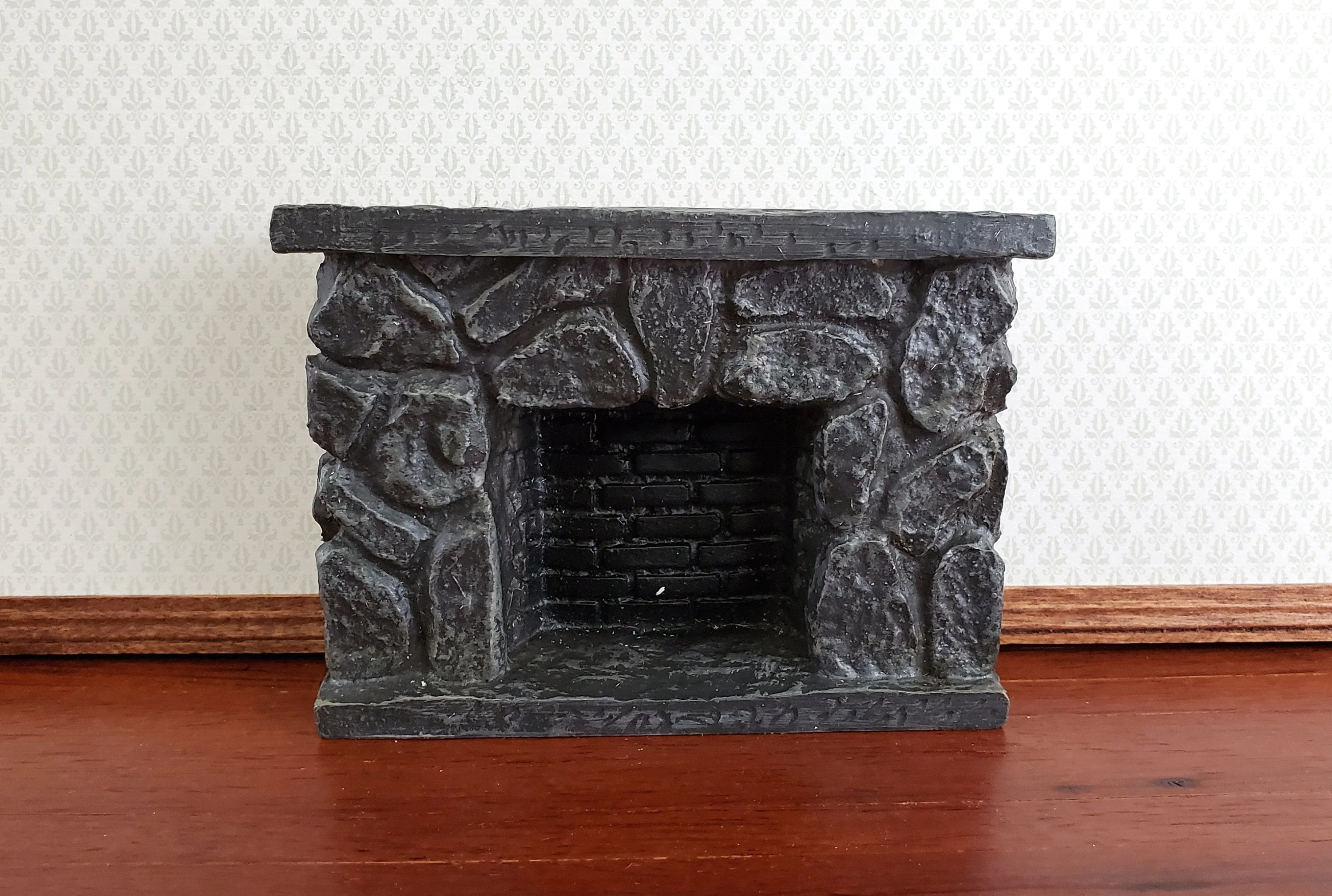 Dollhouse Miniature Fireplace Stone Black Gray Fieldstone 1:12 Scale - Image 2