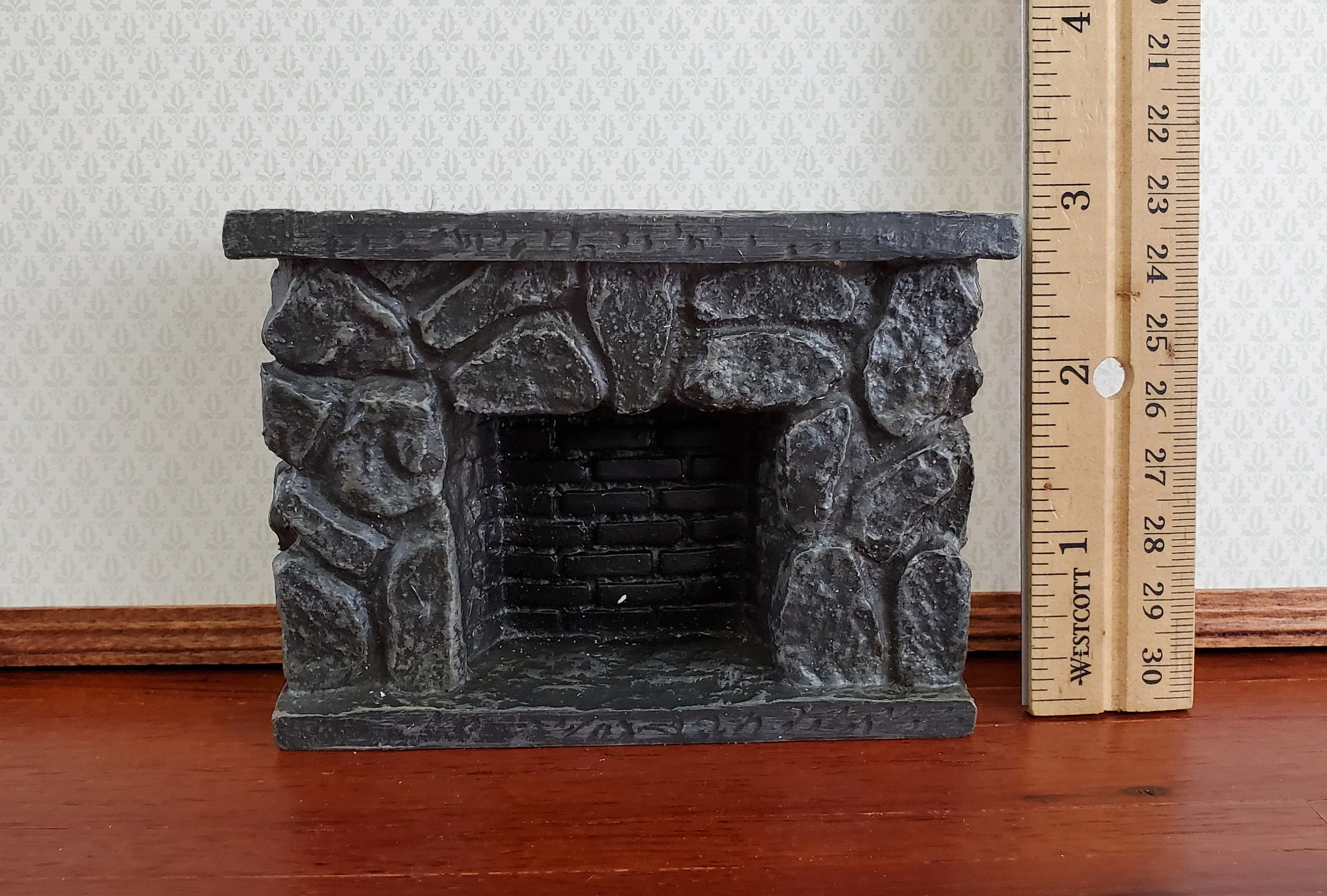 Dollhouse Miniature Fireplace Stone Black Gray Fieldstone 1:12 Scale - Image 4