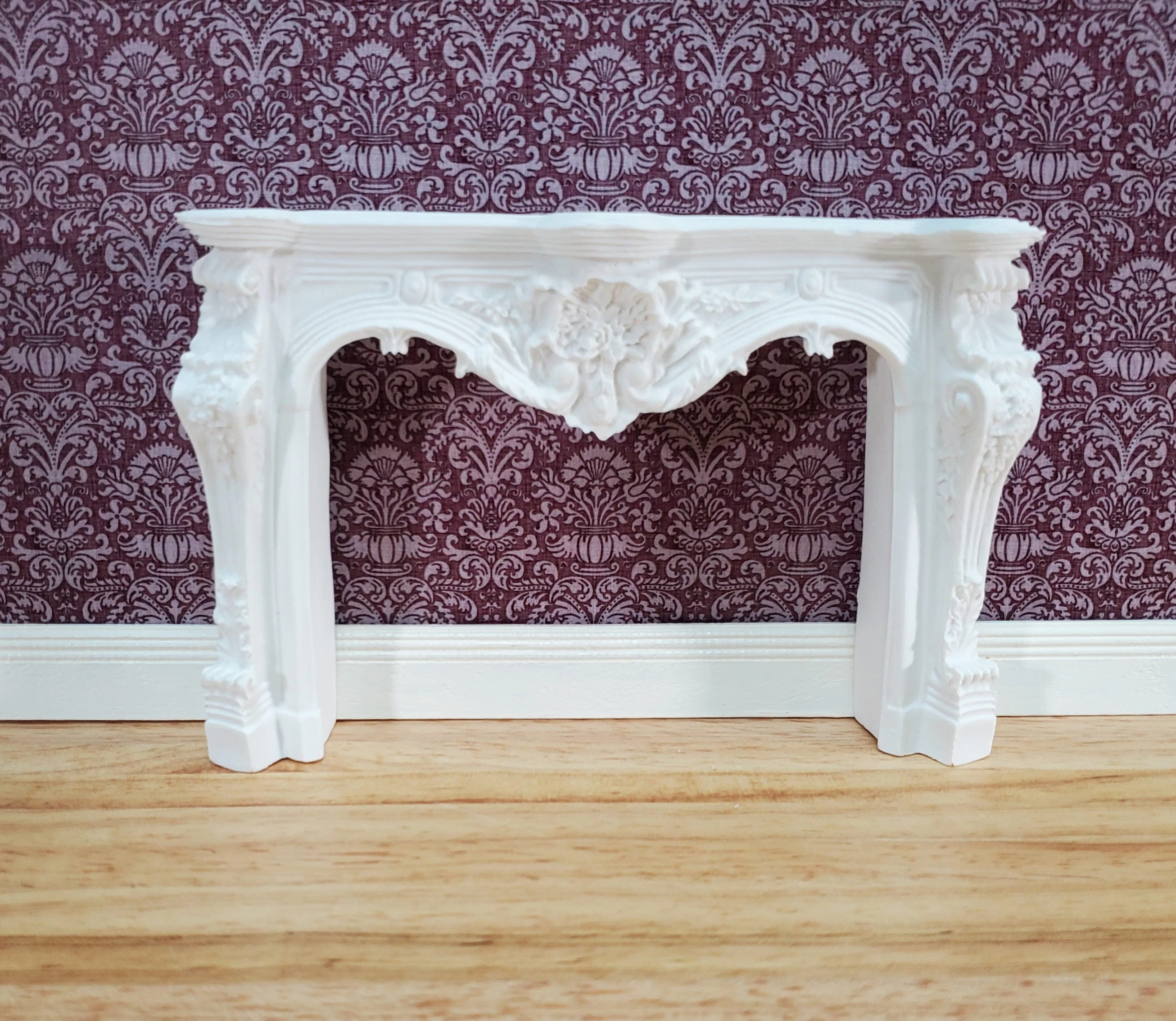 Dollhouse Miniature Fireplace White Large Ornate Resin 1:12 Scale Furniture