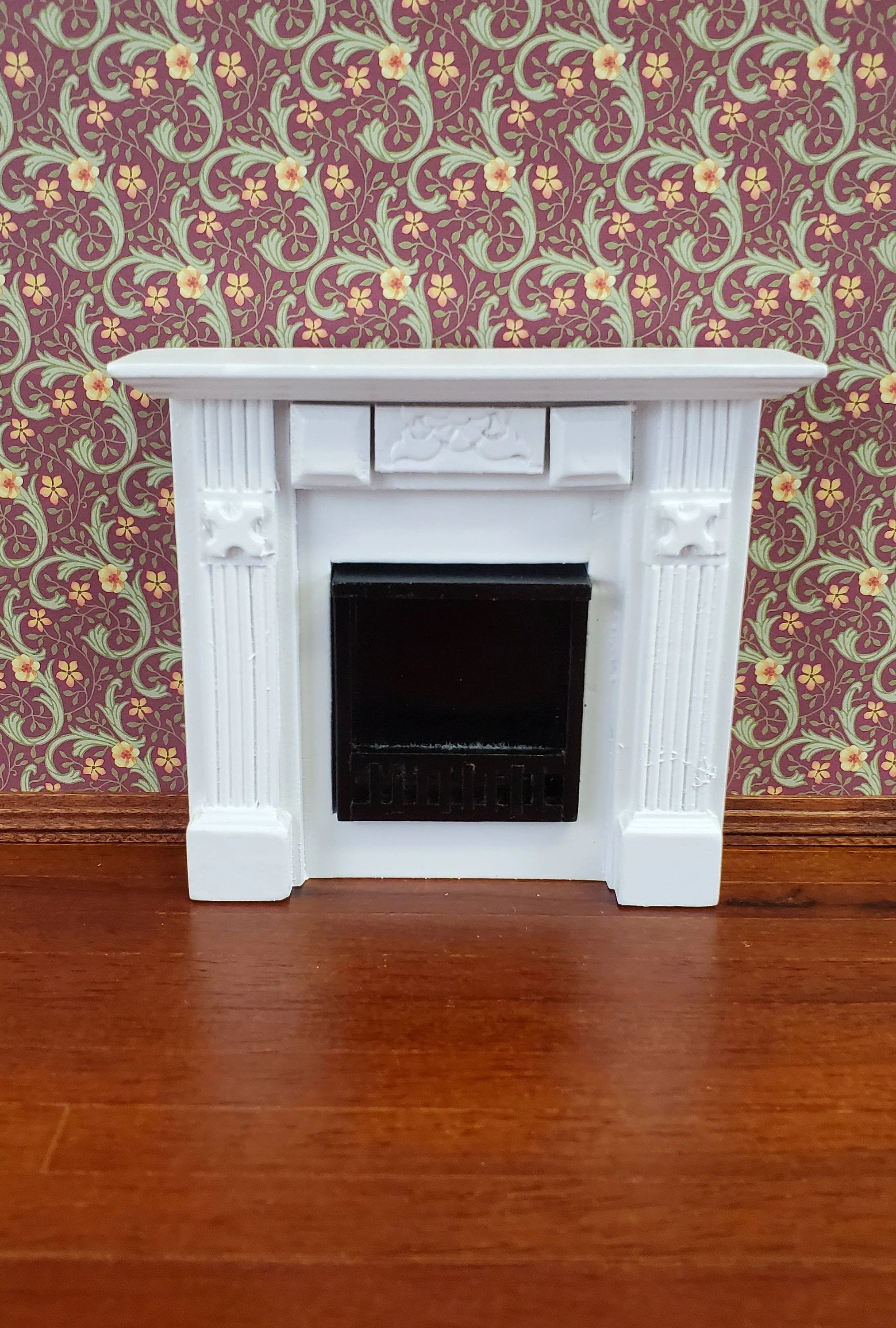 Dollhouse Miniature Fireplace Wood White Finish 1:12 Scale Furniture - Image 2