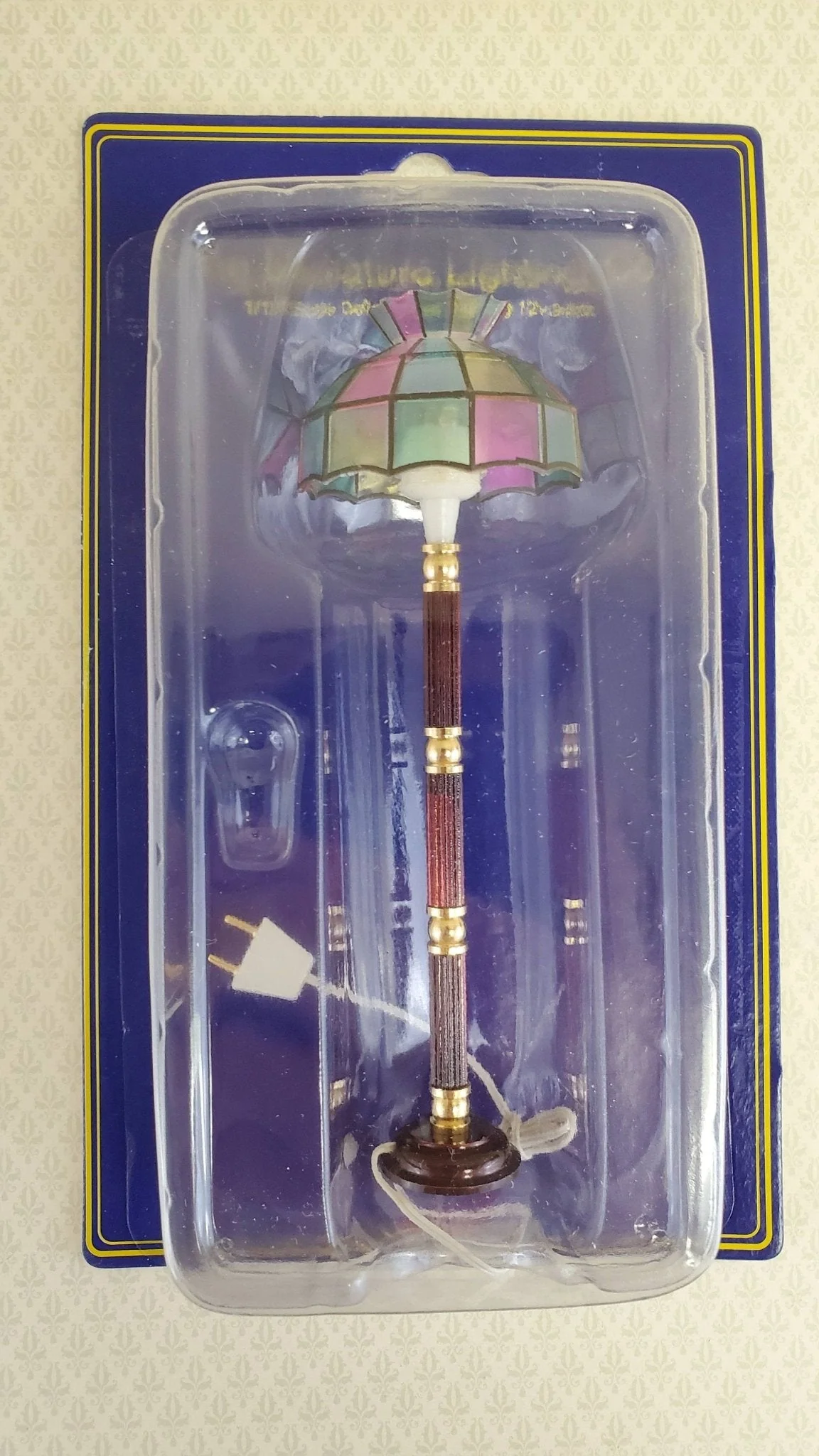 Dollhouse Miniature Floor Lamp Stained Glass Style 12 Volt with Plug 1:12 Scale - Image 2